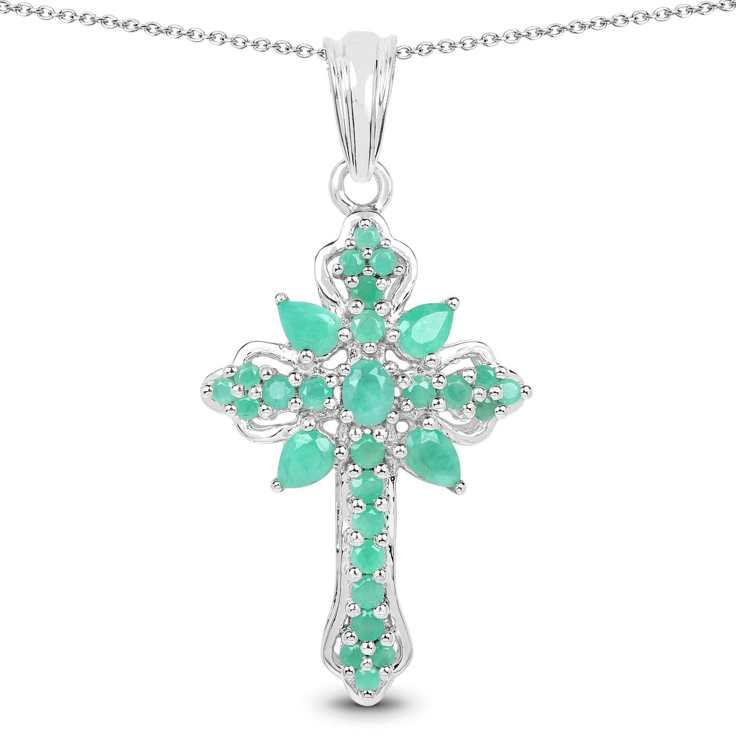 Natural Green Emerald Cross Necklace