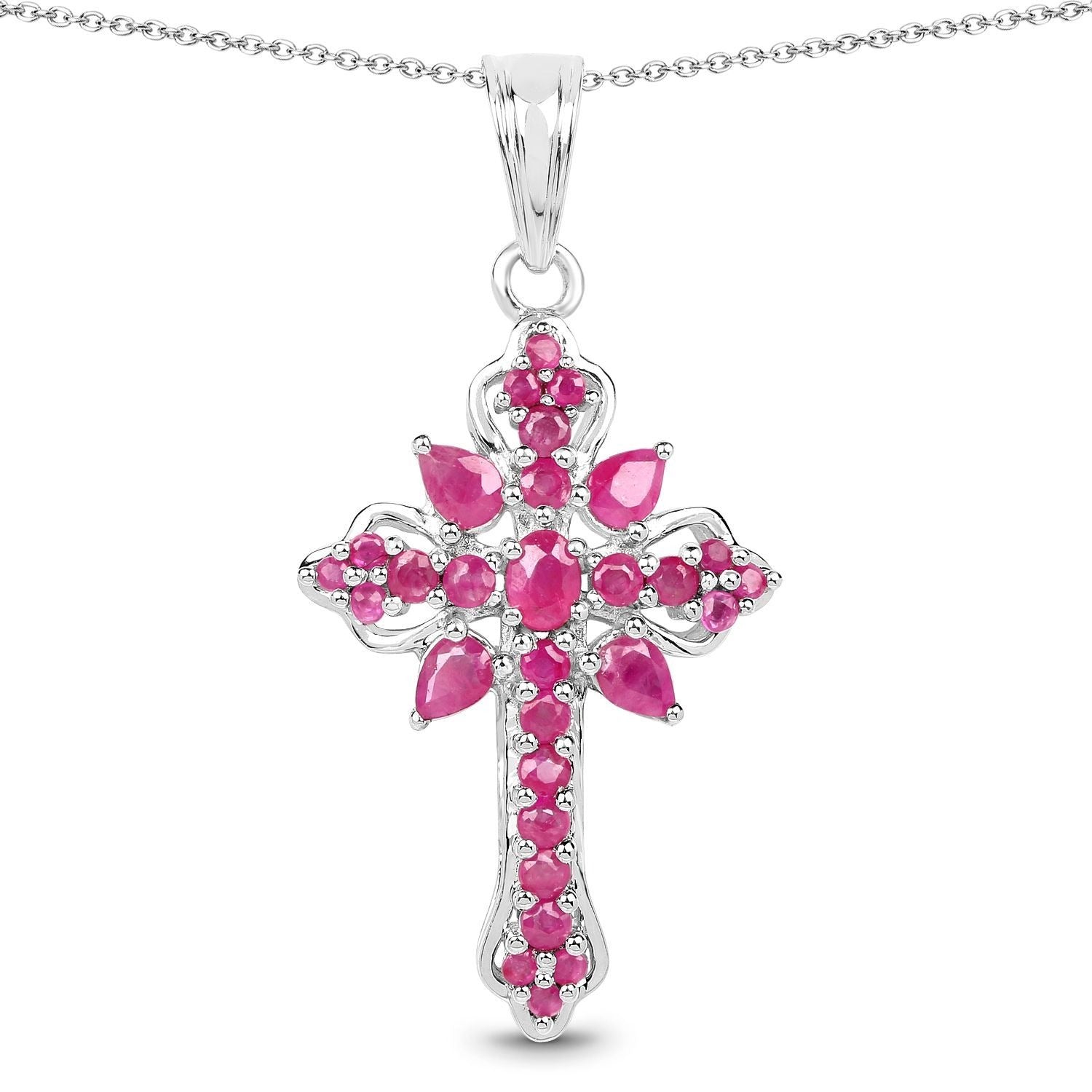 Natural Pink Ruby Cross Necklace