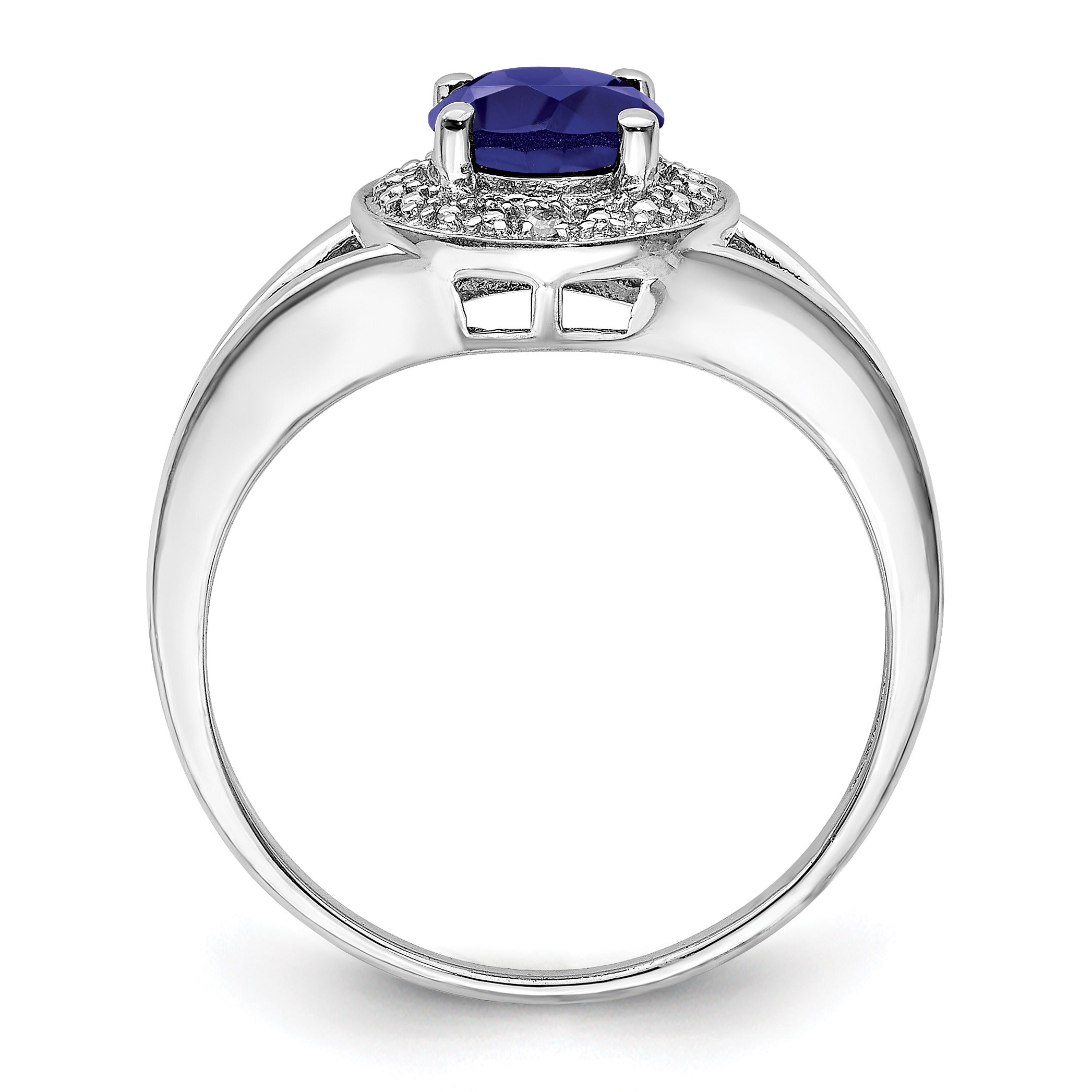 1.05 Ct Created Sapphire & Diamond Prong Rhodium-Plated Sterling Silver Halo Ring