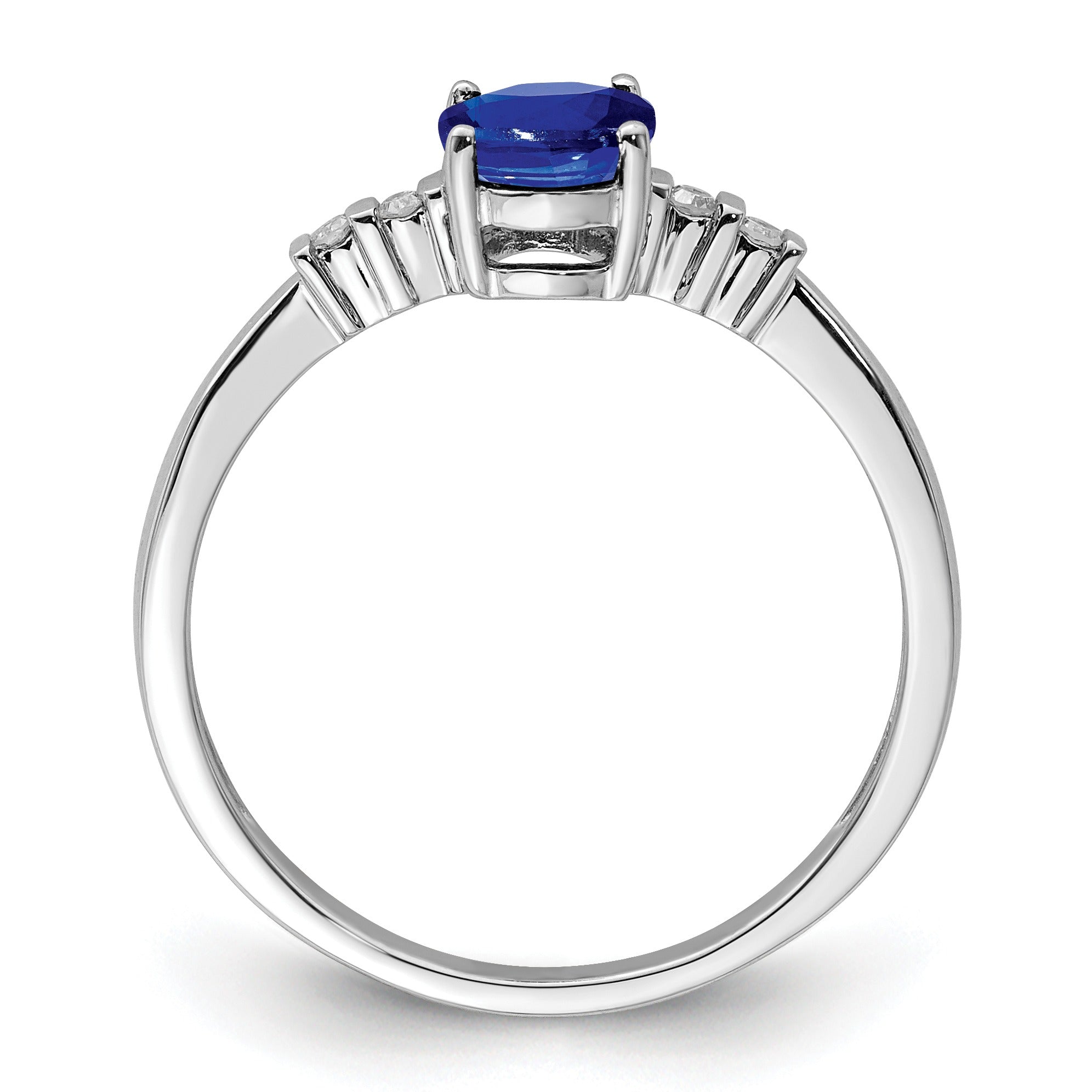 1.04 Ct Oval Blue Sapphire & Diamond Prong Rhodium Over Silver Five Stone Ring