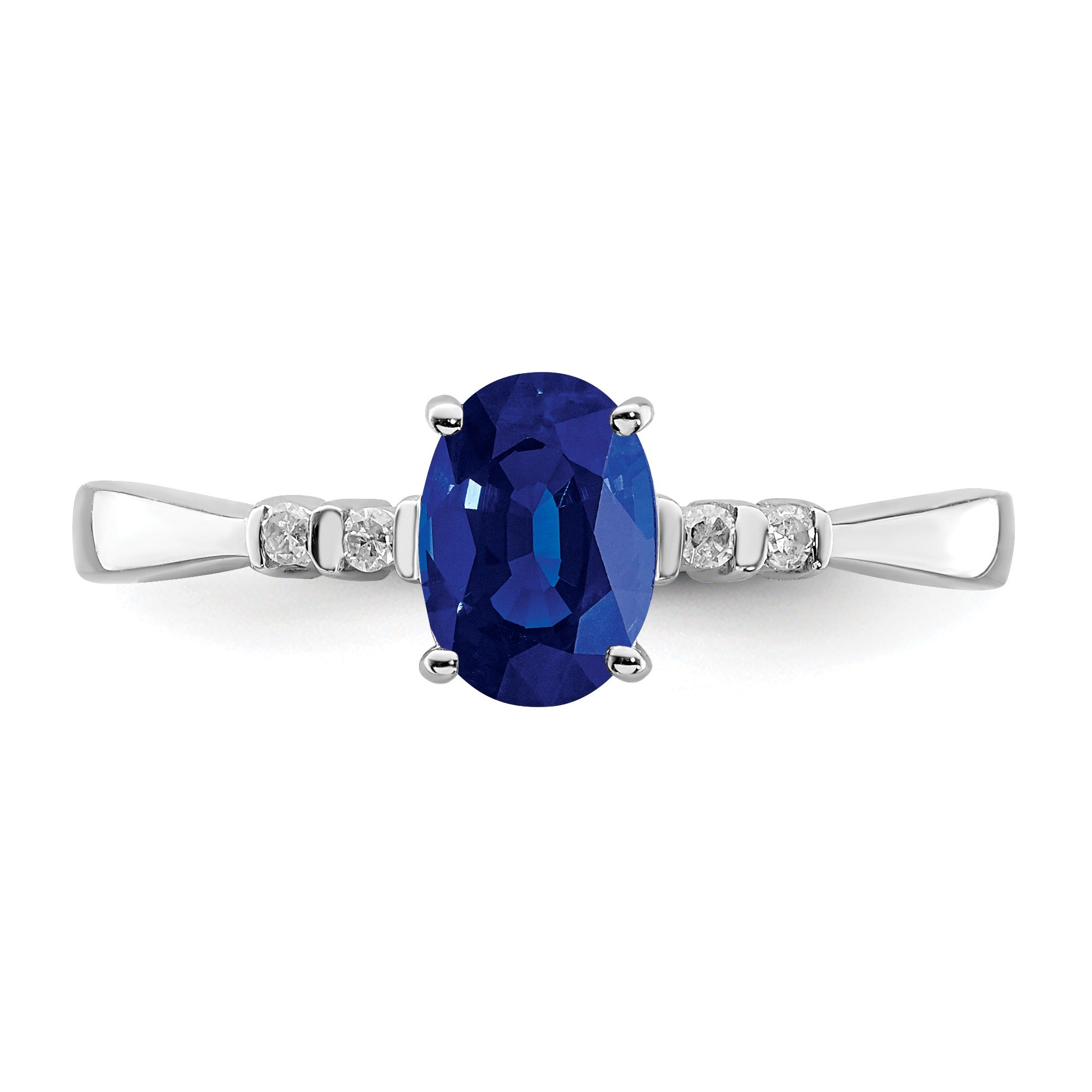 1.04 Ct Oval Blue Sapphire & Diamond Prong Rhodium Over Silver Five Stone Ring