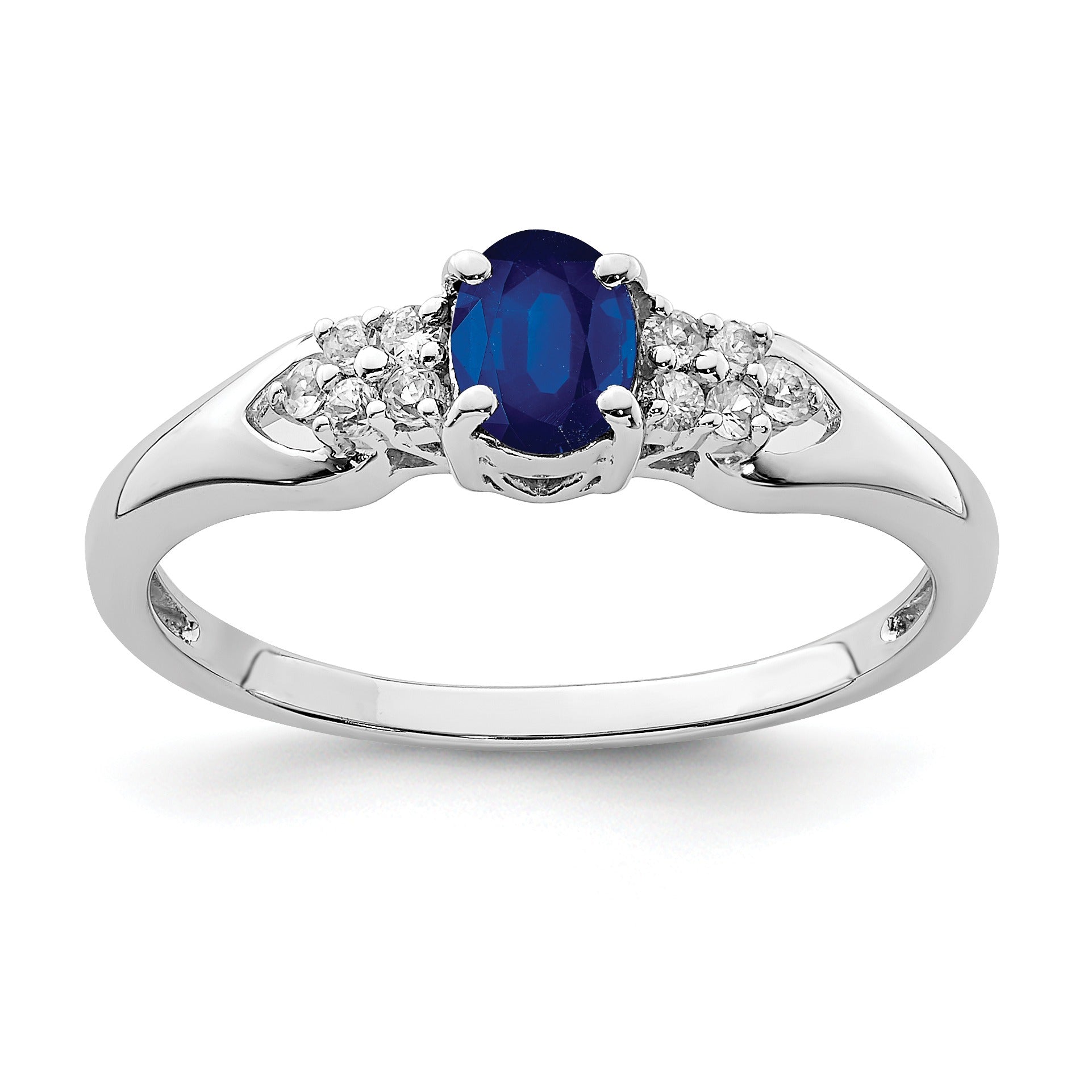 0.52 Ct Oval Blue Sapphire Prong Rhodium Plated Silver Cluster Ring