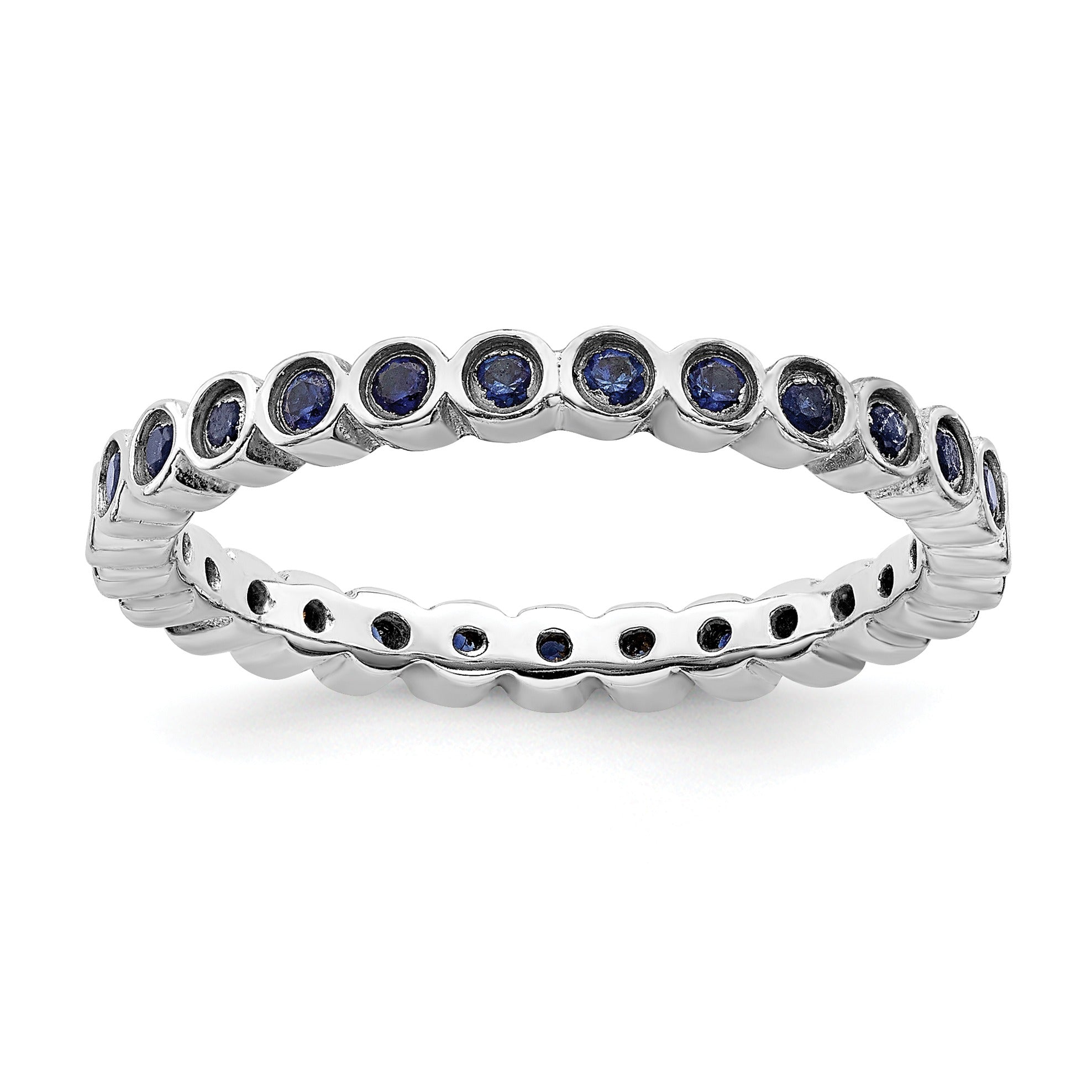 Round Blue Lab Created Sapphire Bezel Sterling Silver Stackable Eternity Ring