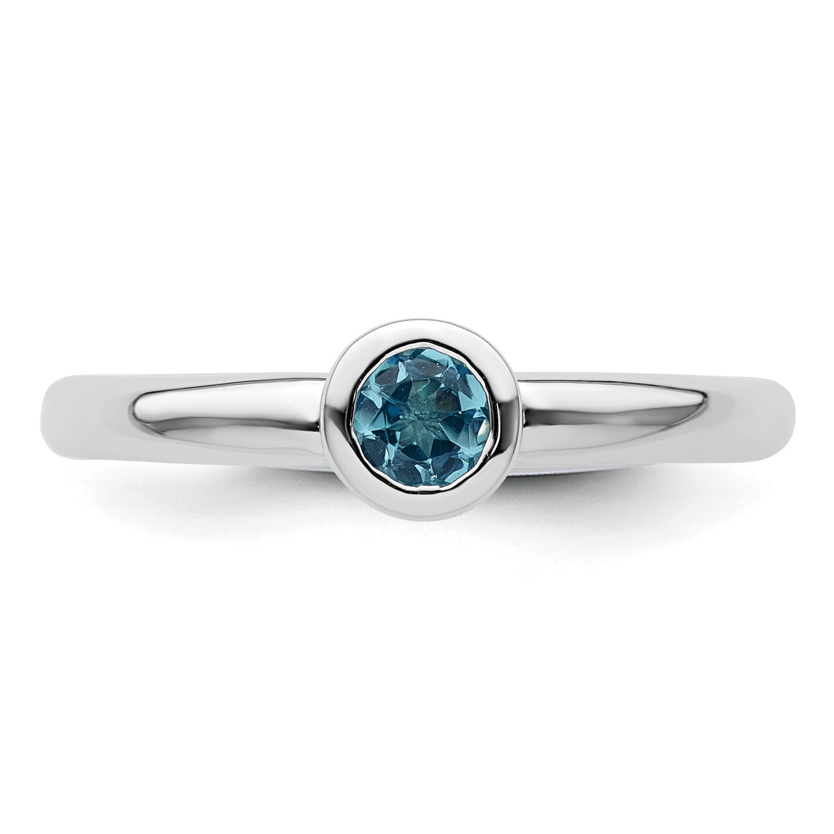 Round Blue and Pink Gemstone Bezel Set Rhodium over Sterling Silver Stackable Ring