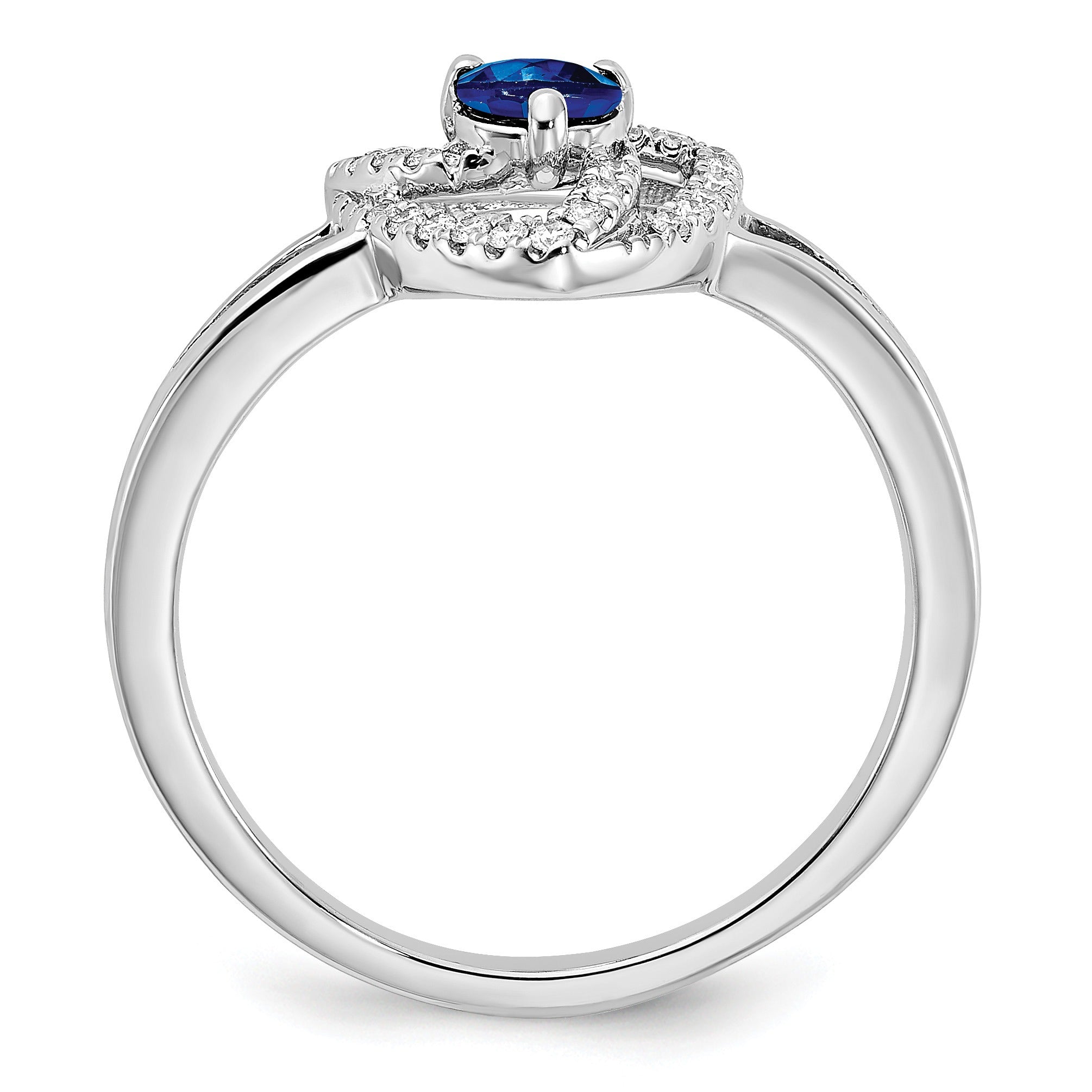 0.15 Ct Round Blue Sapphire & Diamond Prong 14K White Gold Pavé Triangle Ring