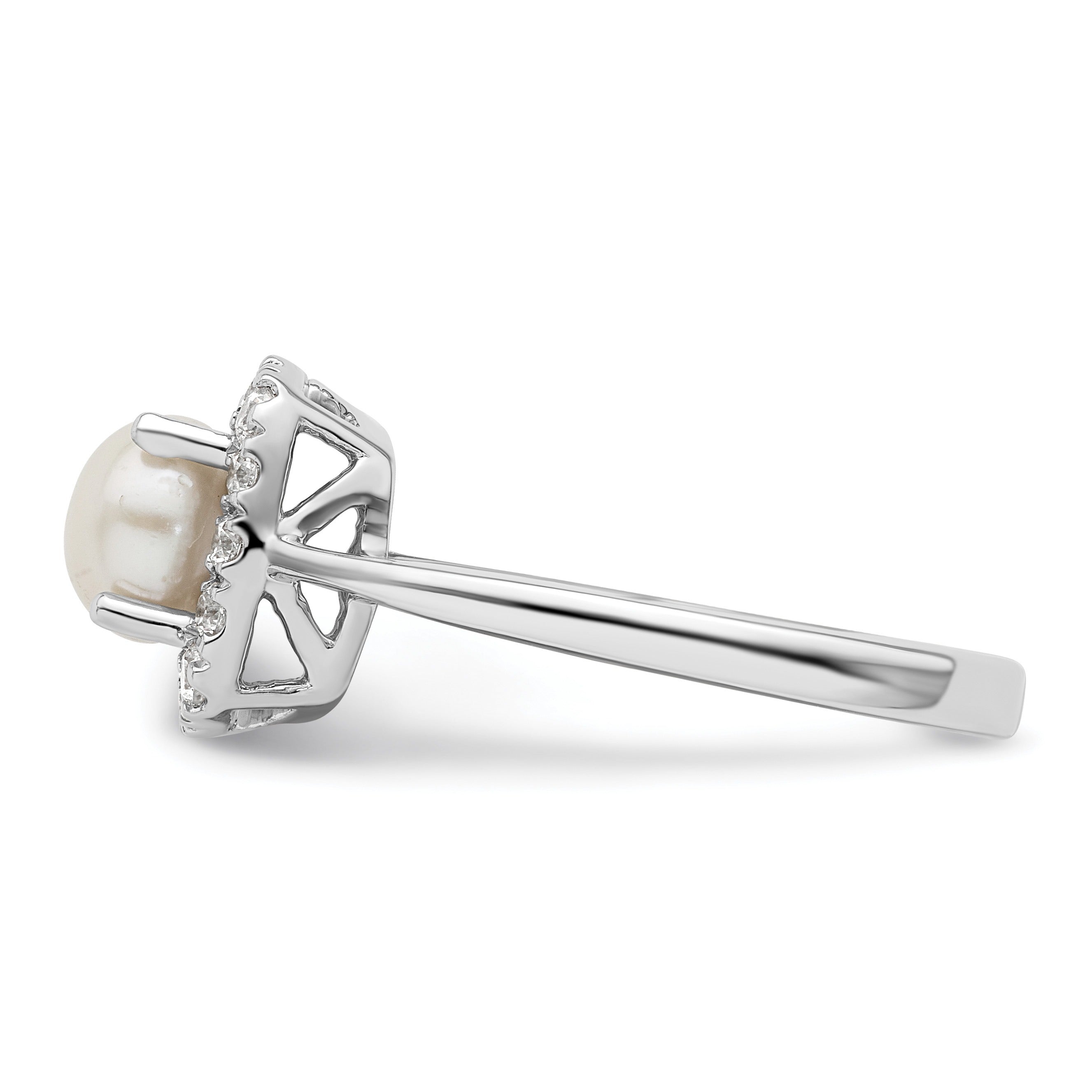 1/4 ct Lab Grown Diamond Freshwater Cultered Pearl Halo Ring 14k White Gold