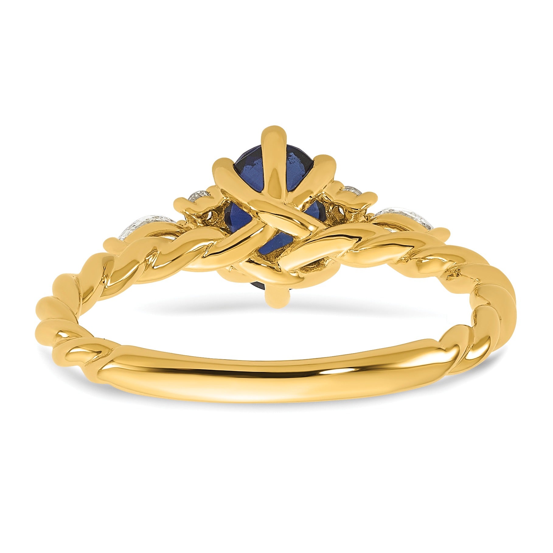 1.12 Ct Oval Blue Created Sapphire & Lab Diamond 6 Prong 14K Gold Twisted Cluster Ring