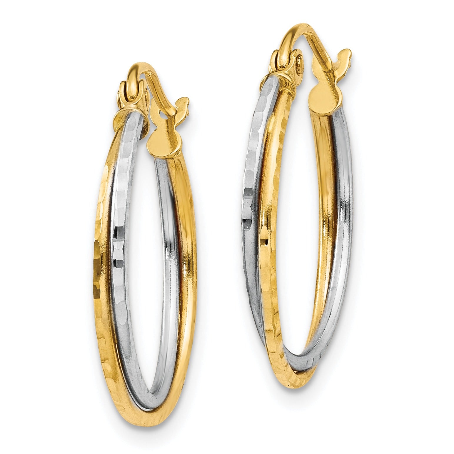 14K Gold Diamond Cut Hoop Earrings