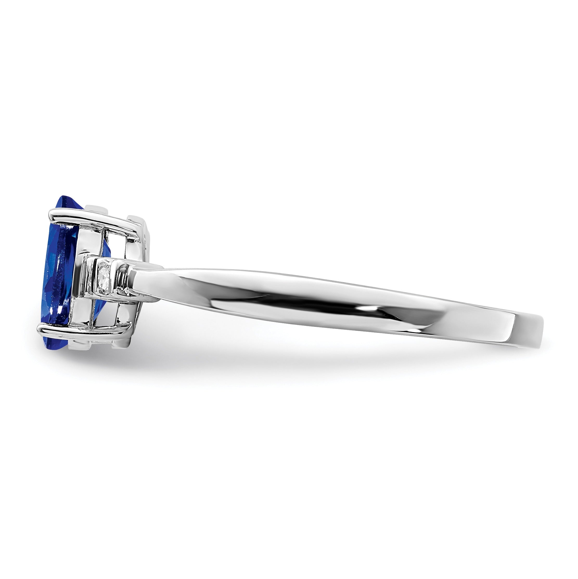 1.04 Ct Oval Blue Sapphire & Diamond Prong Rhodium Over Silver Five Stone Ring