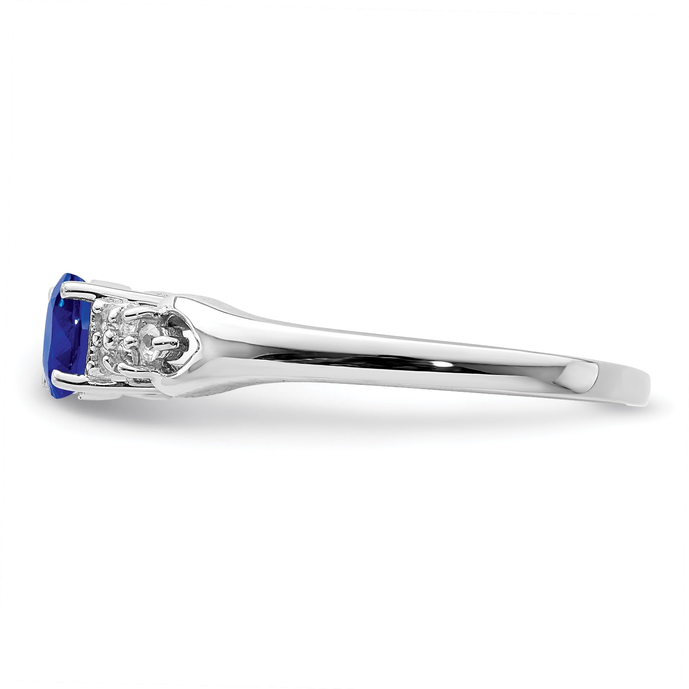 0.52 Ct Oval Blue Sapphire Prong Rhodium Plated Silver Cluster Ring