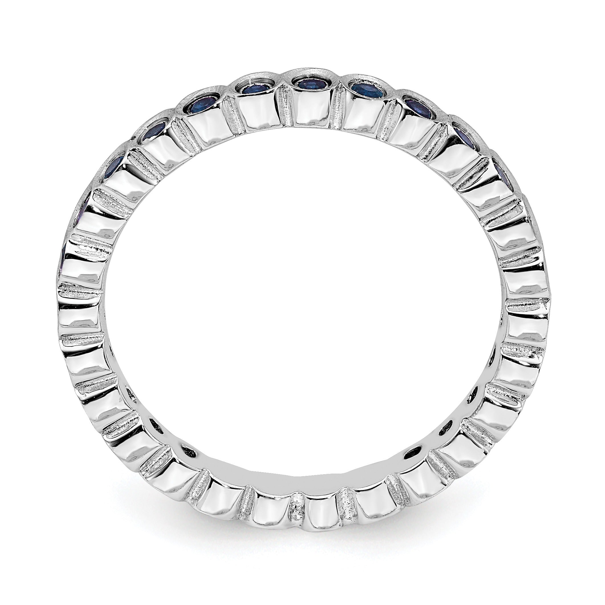 Round Blue Lab Created Sapphire Bezel Sterling Silver Stackable Eternity Ring