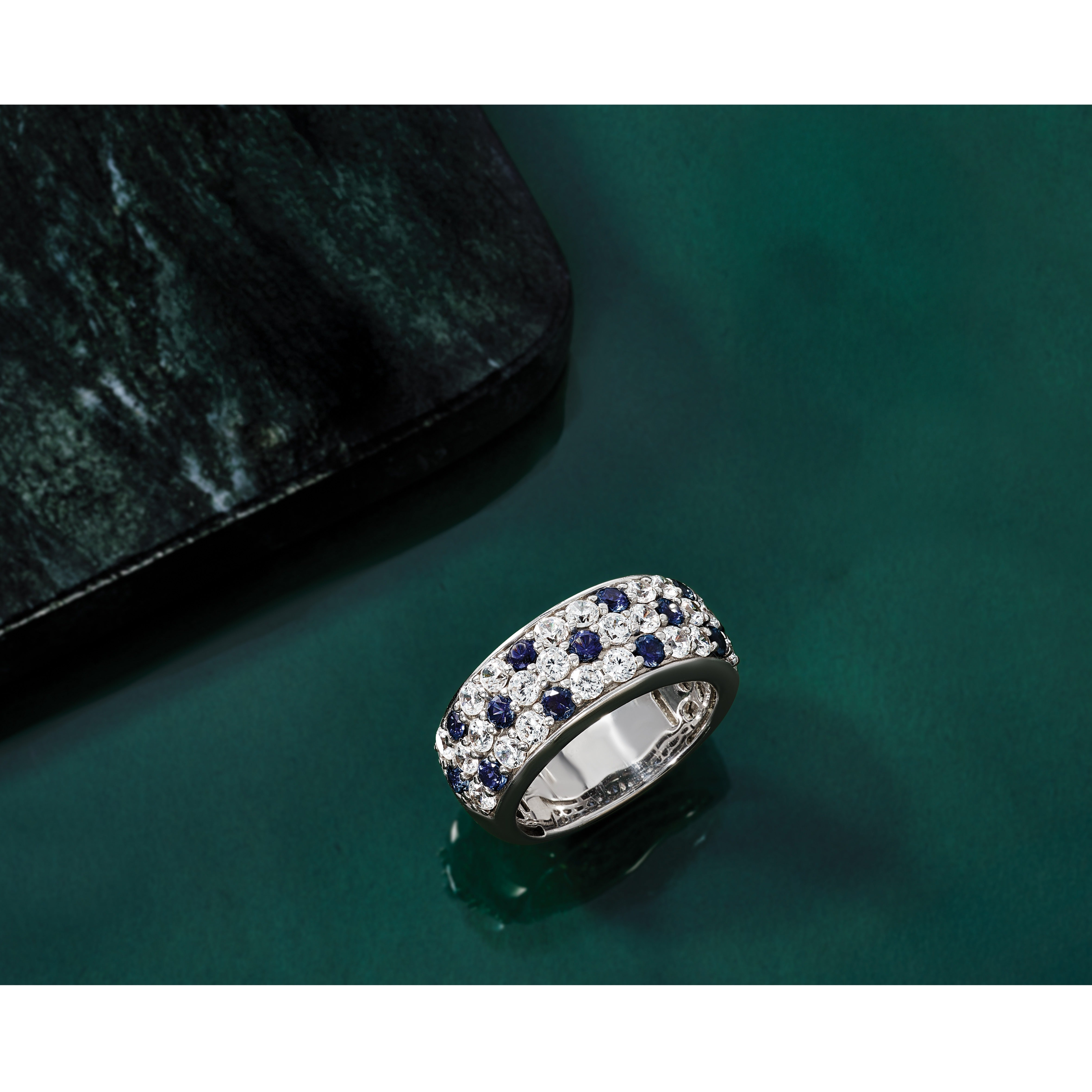 1.44 Ct Round Blue Sapphire & Lab Diamond Pavé 14K White Gold Cocktail Ring