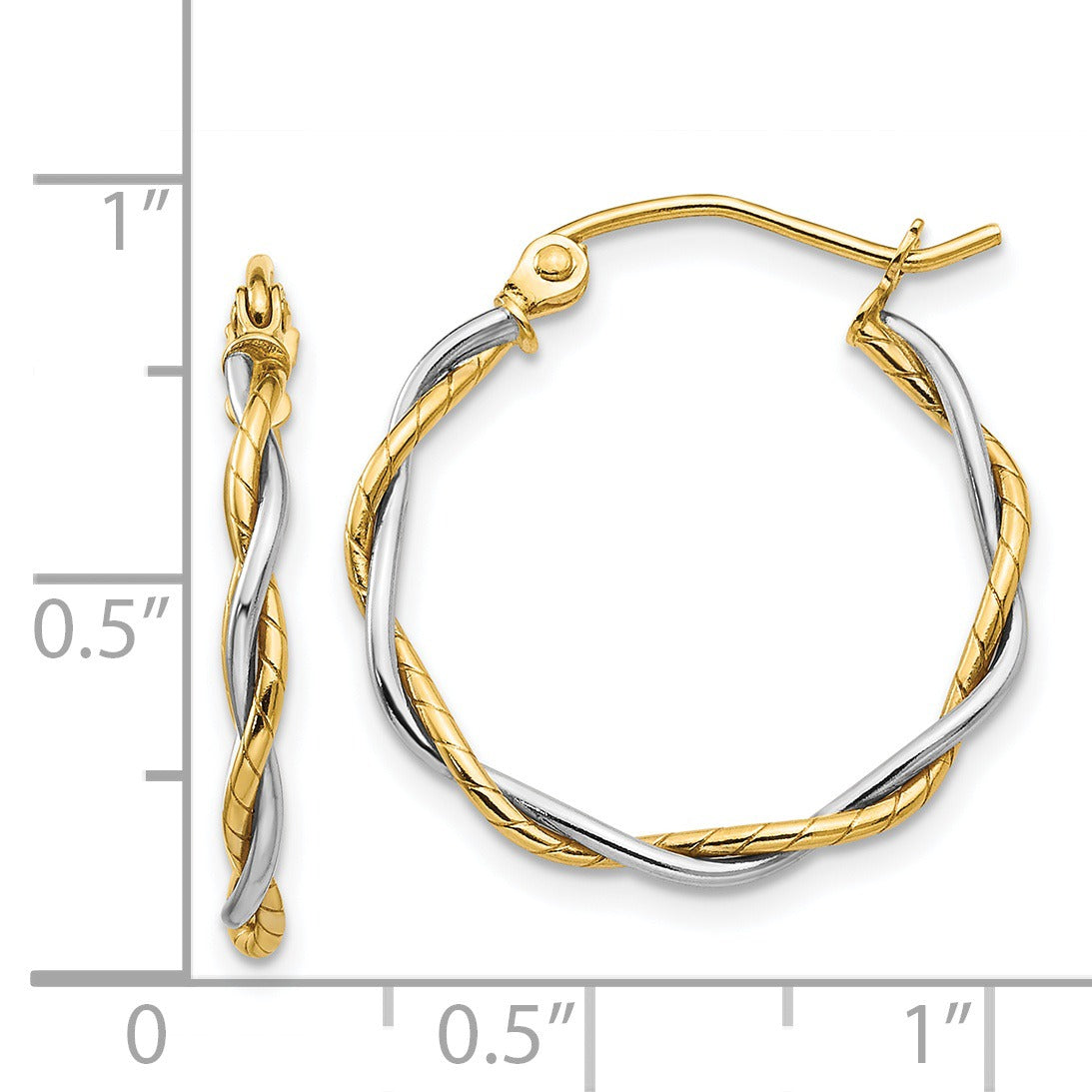 14k Gold Two-tone Twisted Round Hoop Earrings