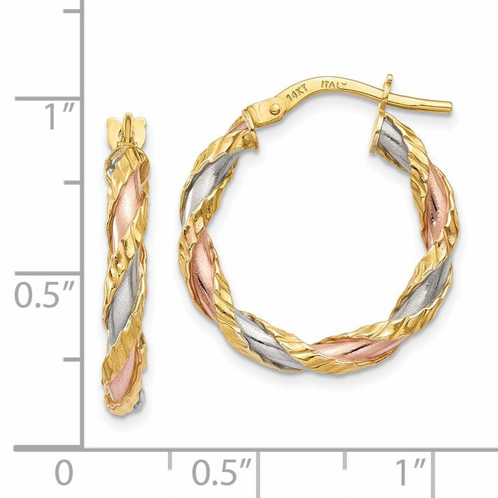 14K Gold Twisted Colored Hoop Earrings