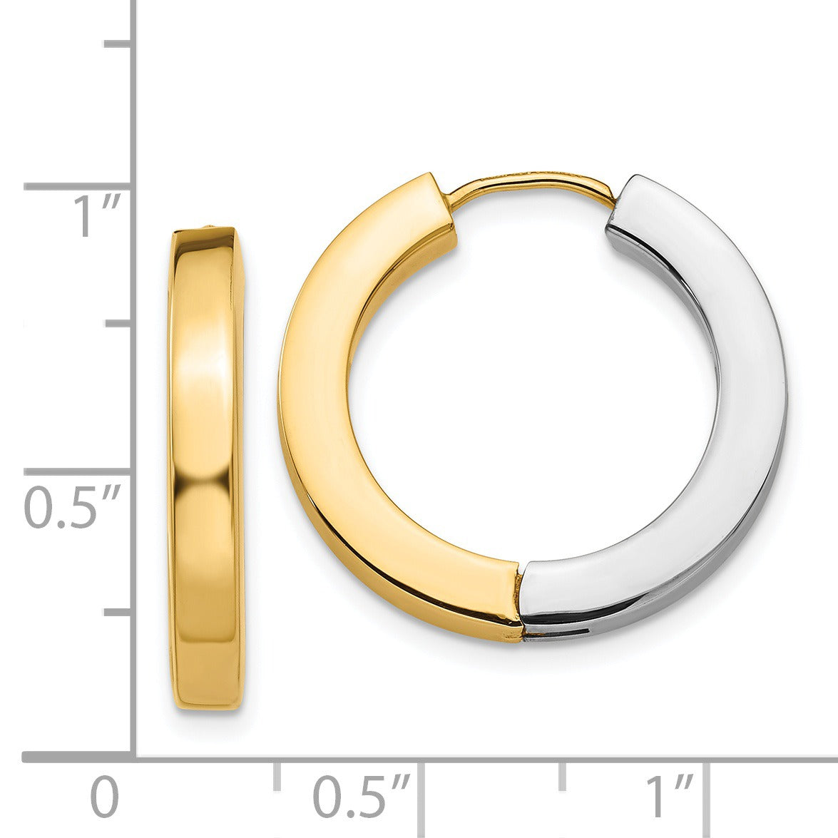 14k Gold Two-tone Hollow Hinged Hoop Earrings