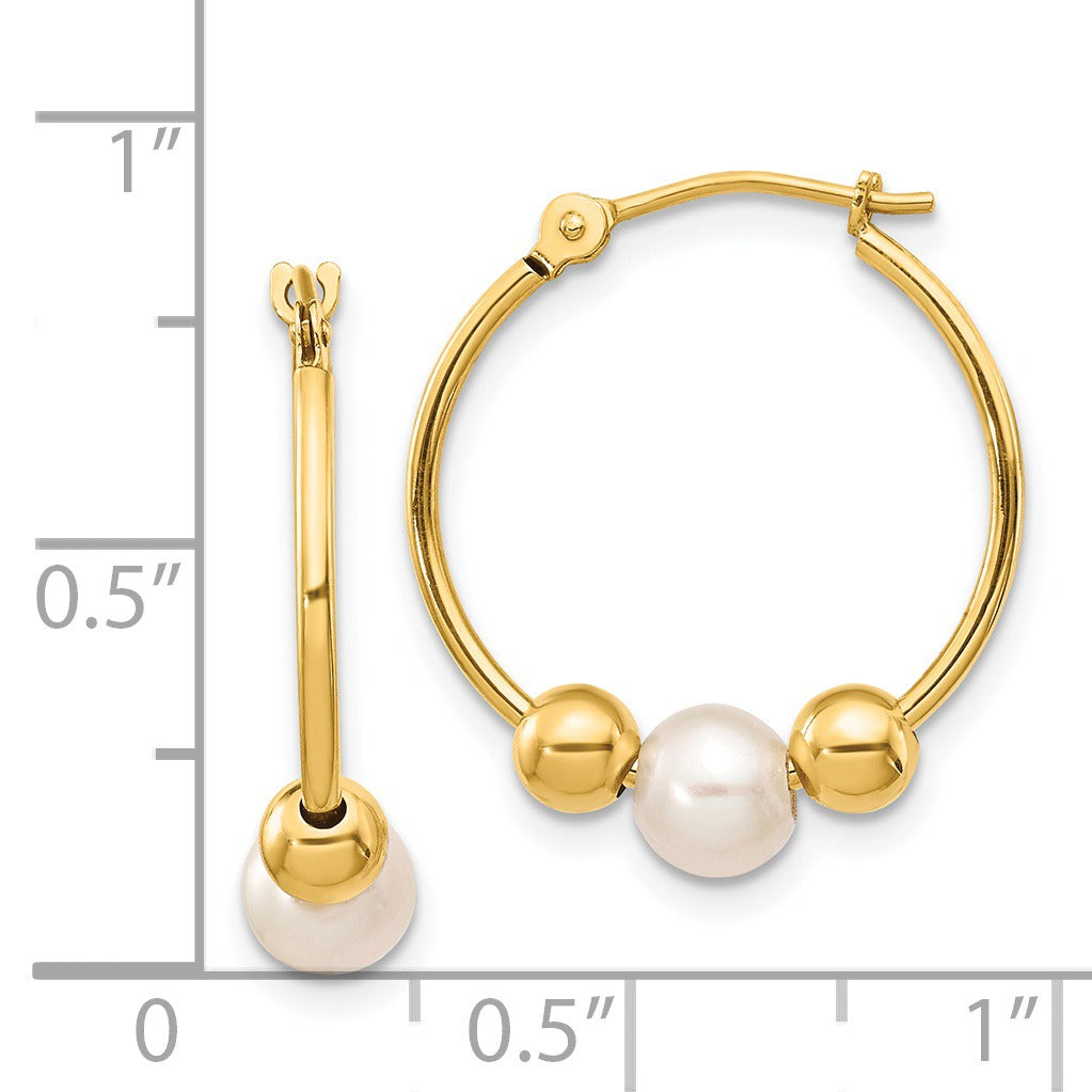 14K Gold White Semi-Round Pearl Hoop Earring