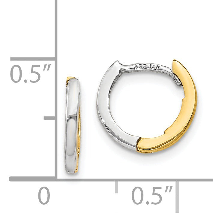 14k Gold Two-tone Round Hinged Hoop Earrings