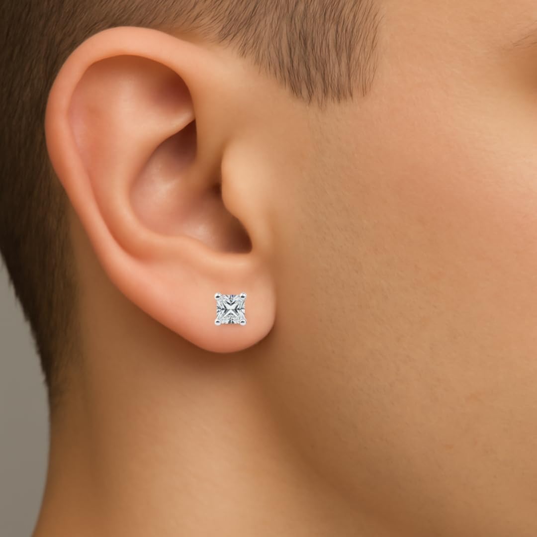 IGI Certified Princess Cut Lab Grown Diamond Solitaire Stud Earrings White Gold