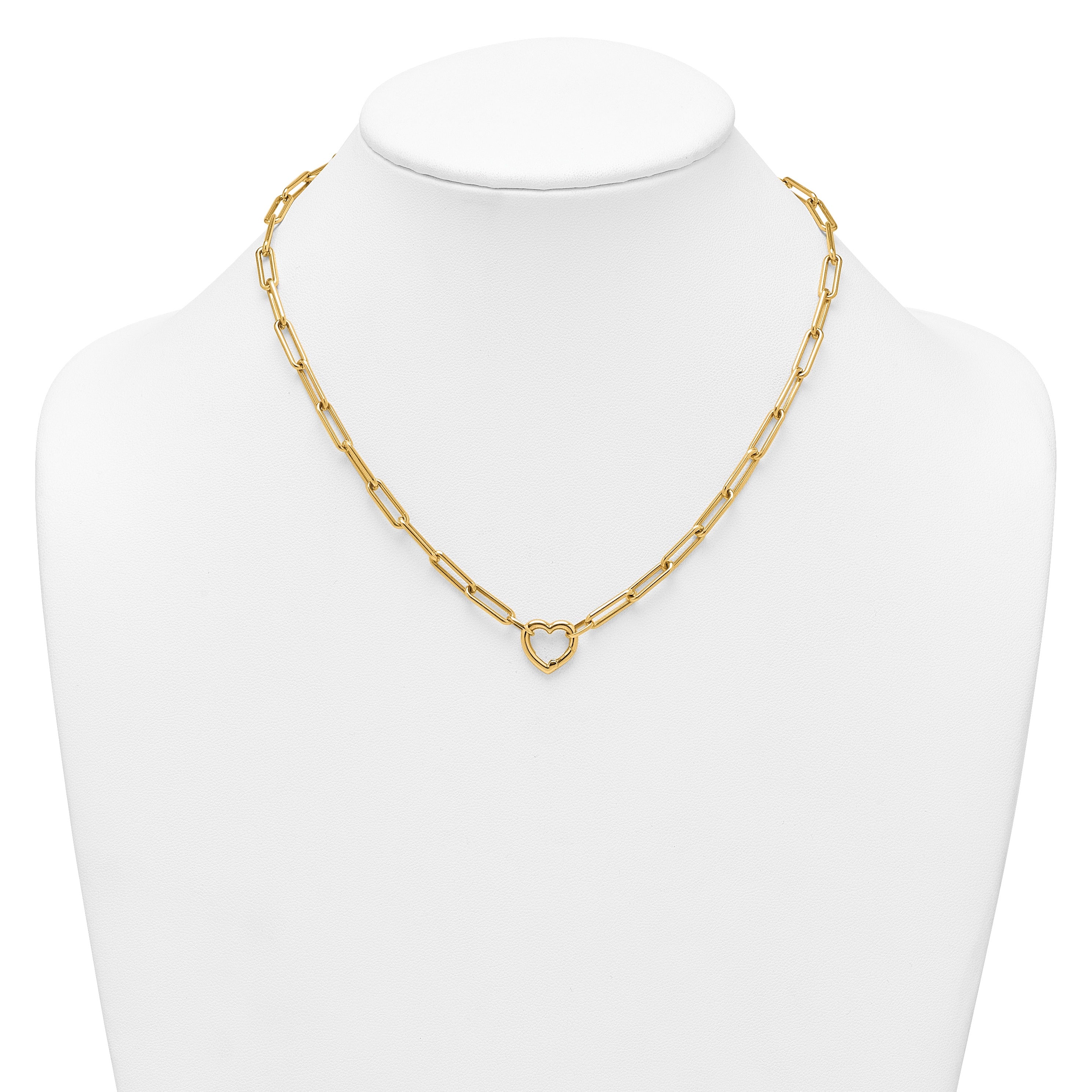 Heart Paperclip Chain Necklace 14k Yellow Gold