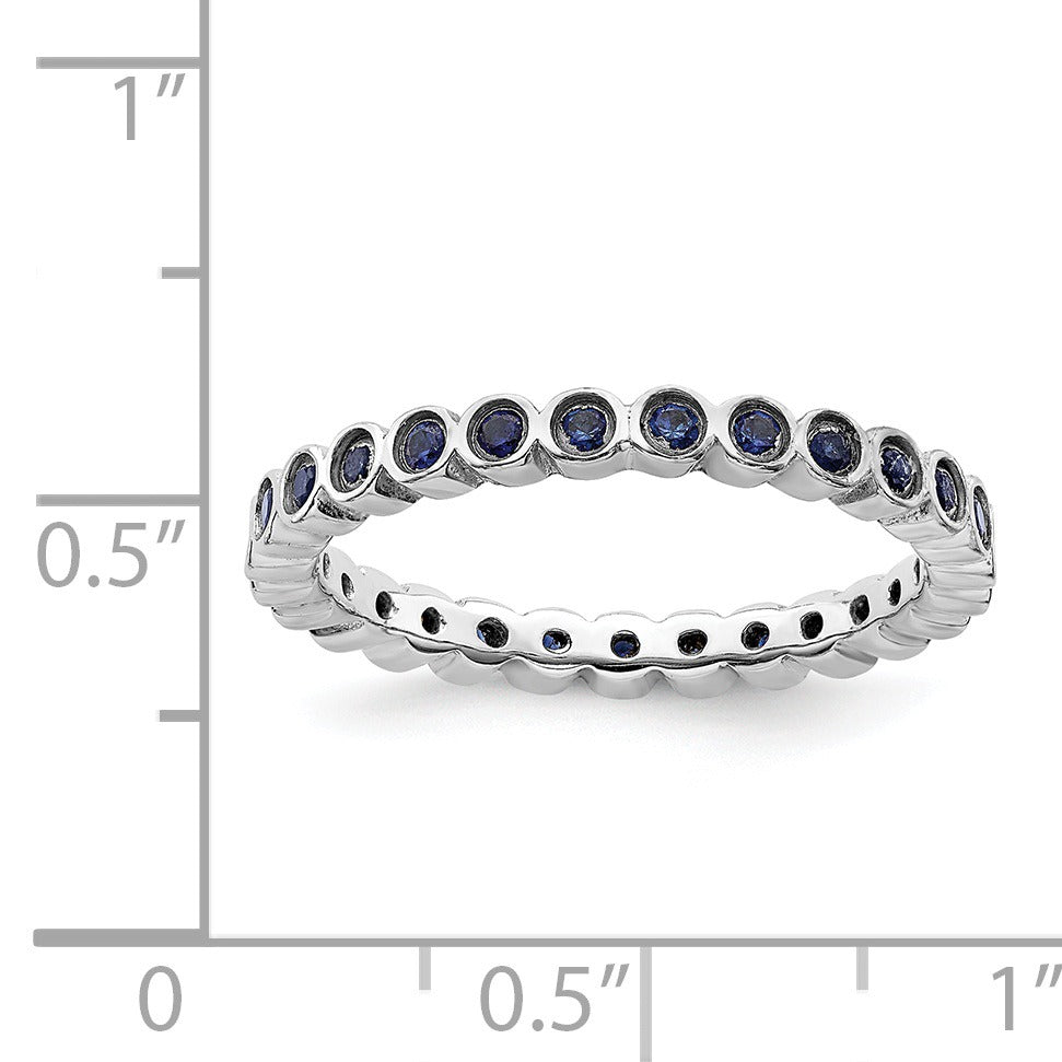 Round Blue Lab Created Sapphire Bezel Sterling Silver Stackable Eternity Ring