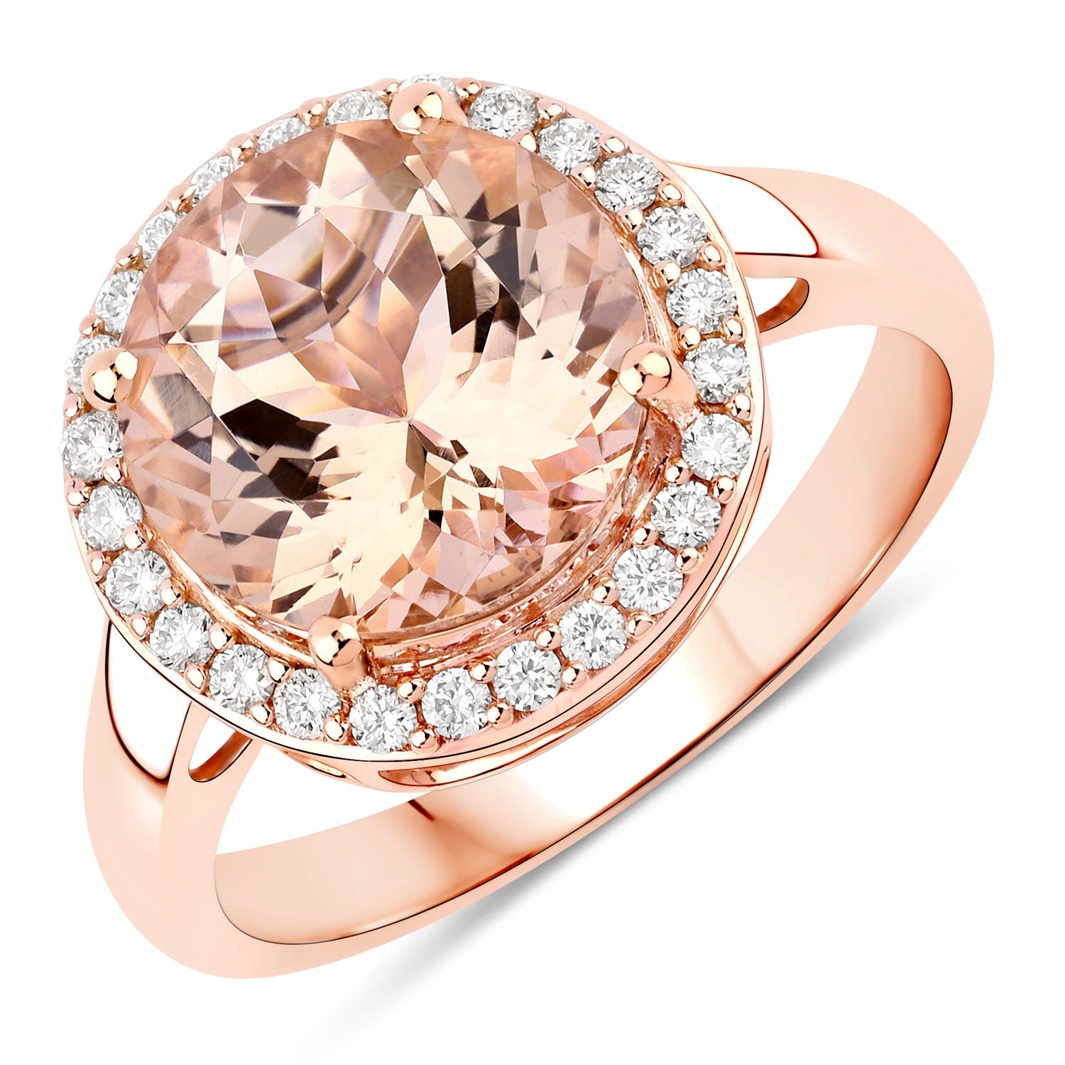 Genuine Morganite and White Diamond 14K Rose Gold Ring