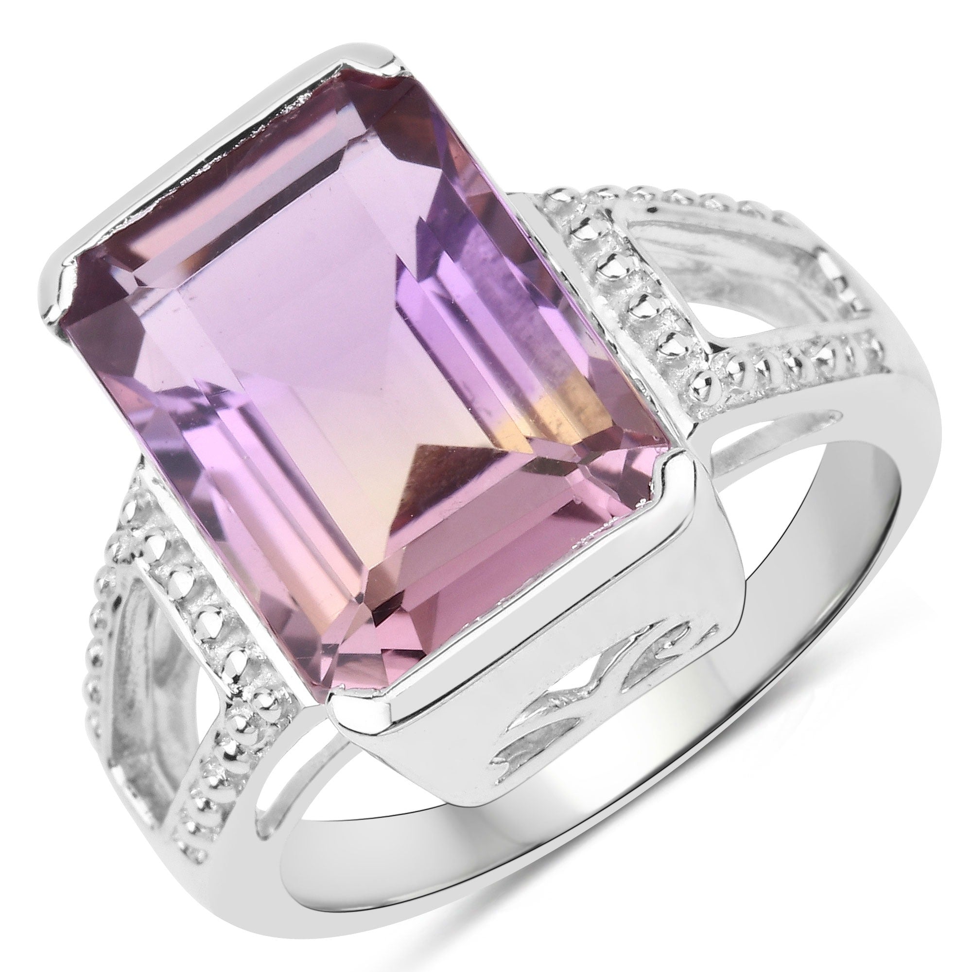 7.85 Ct Octagon Purple Amethyst Half Bezel Silver Solitaire Statement Ring