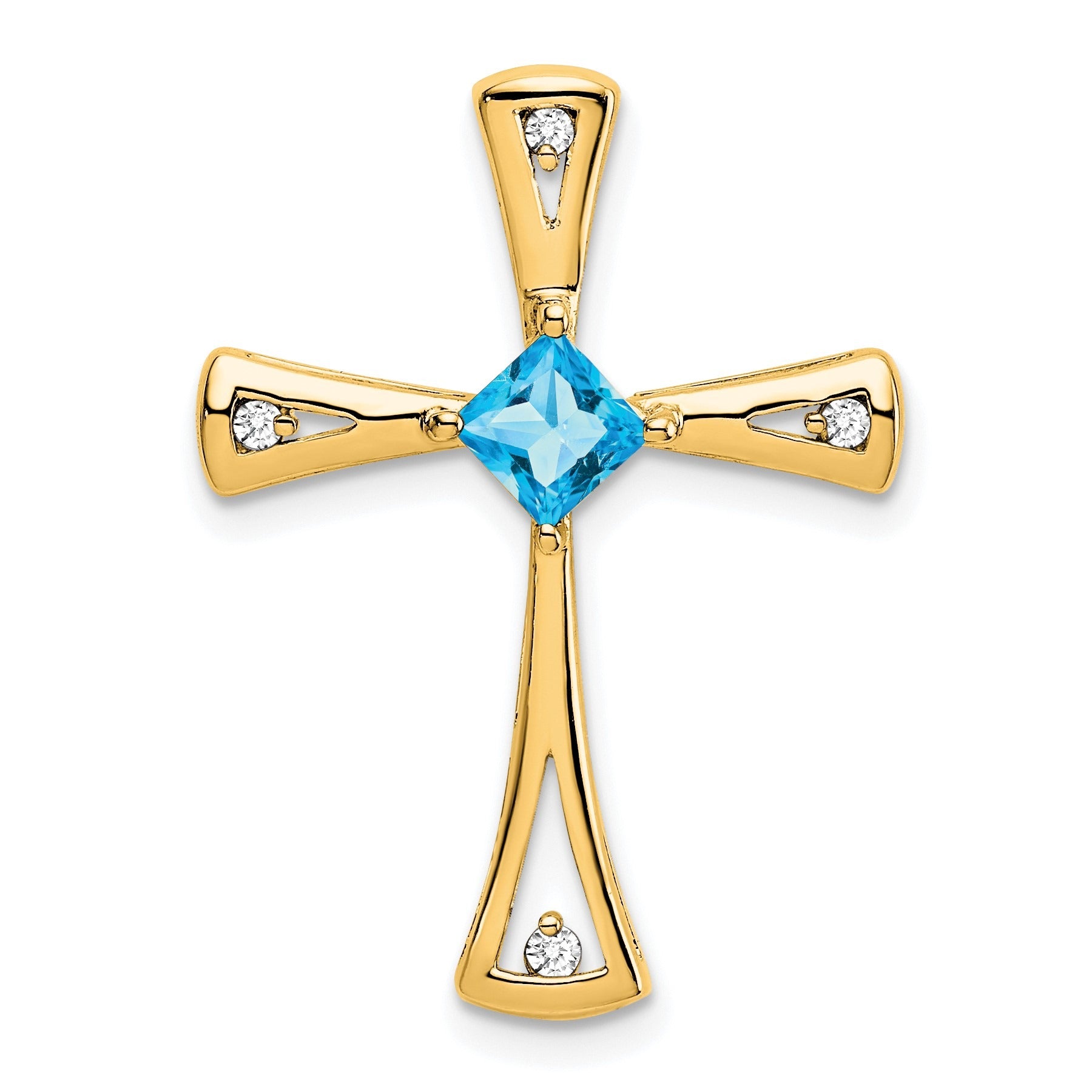 Natural Swiss Blue Topaz and Diamond Cross Chain Slide Pendant