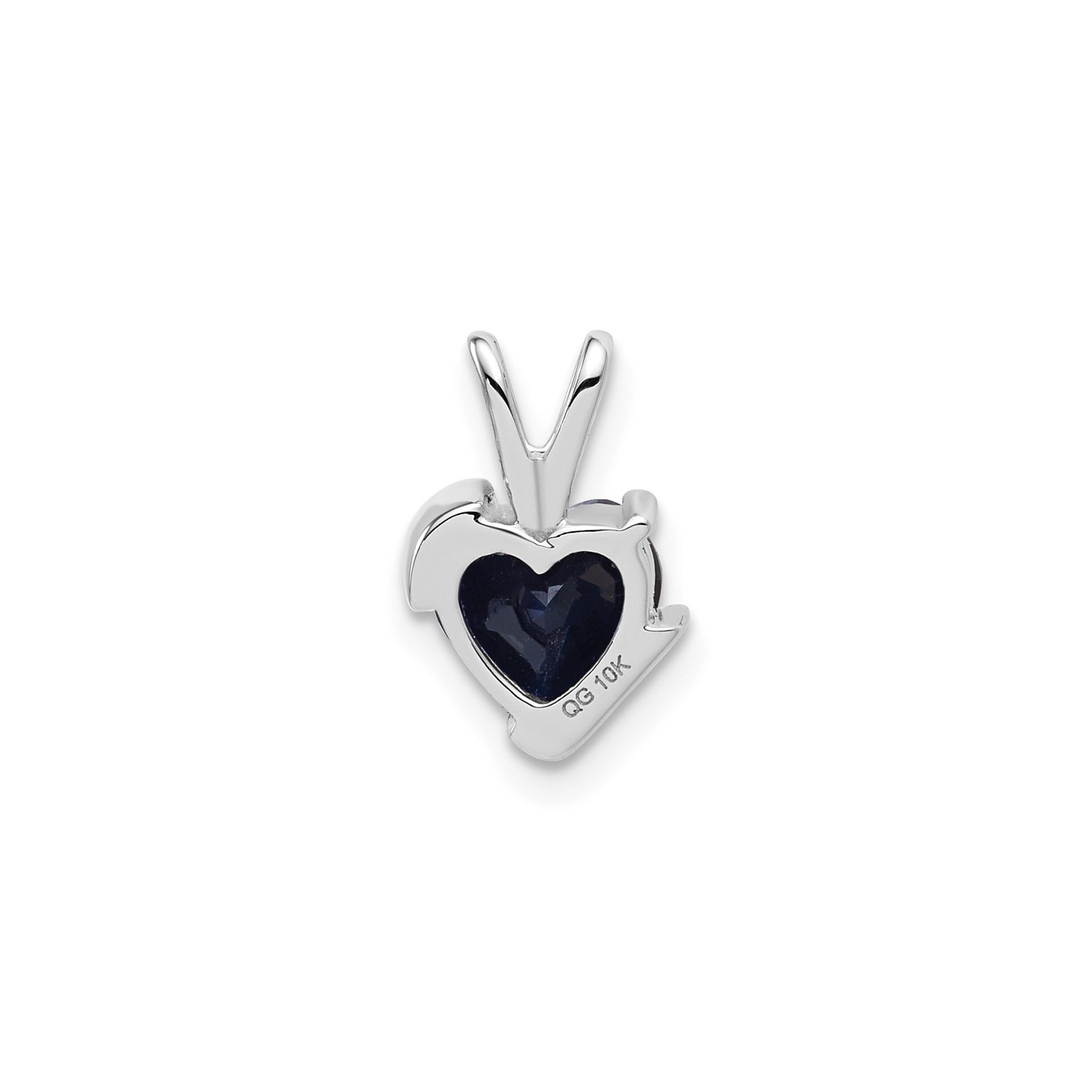 10k White Gold Created Sapphire and Diamond Heart Pendant