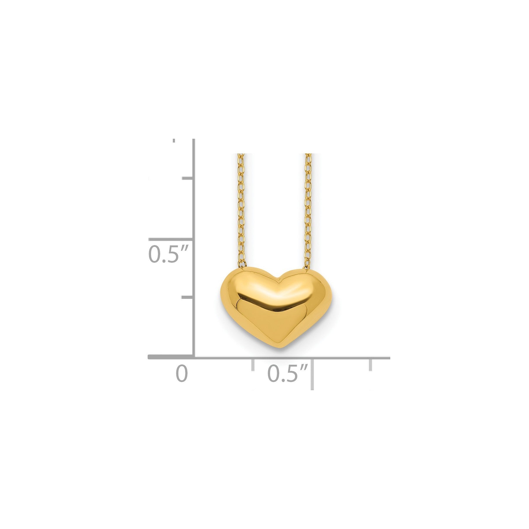 14k Yellow Gold Puffed Heart 18 inch Necklace