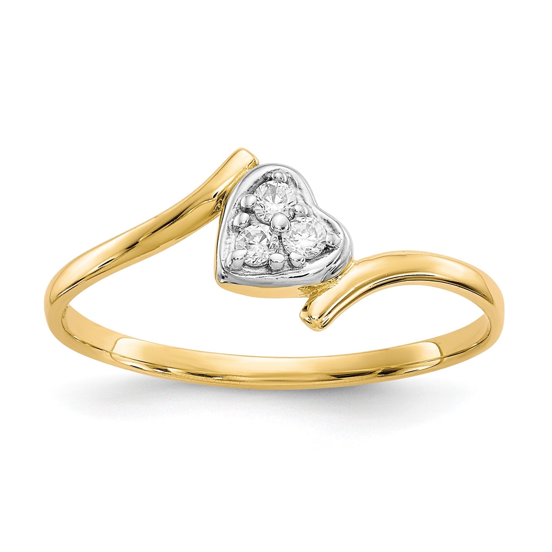 10K Gold CZ Heart Bypass Ring