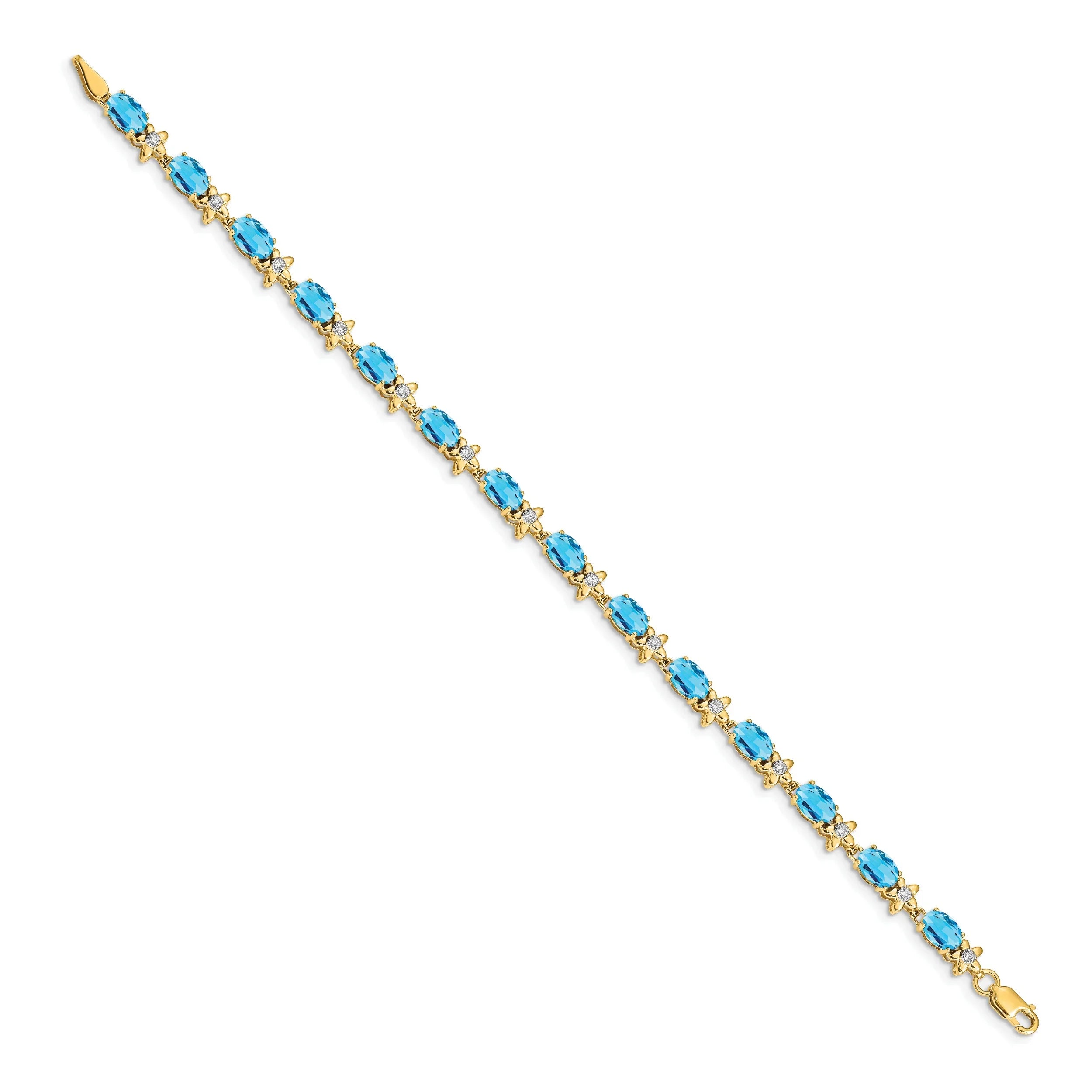 Genuine Swiss Blue Topaz 14K Gold Floral Bracelet