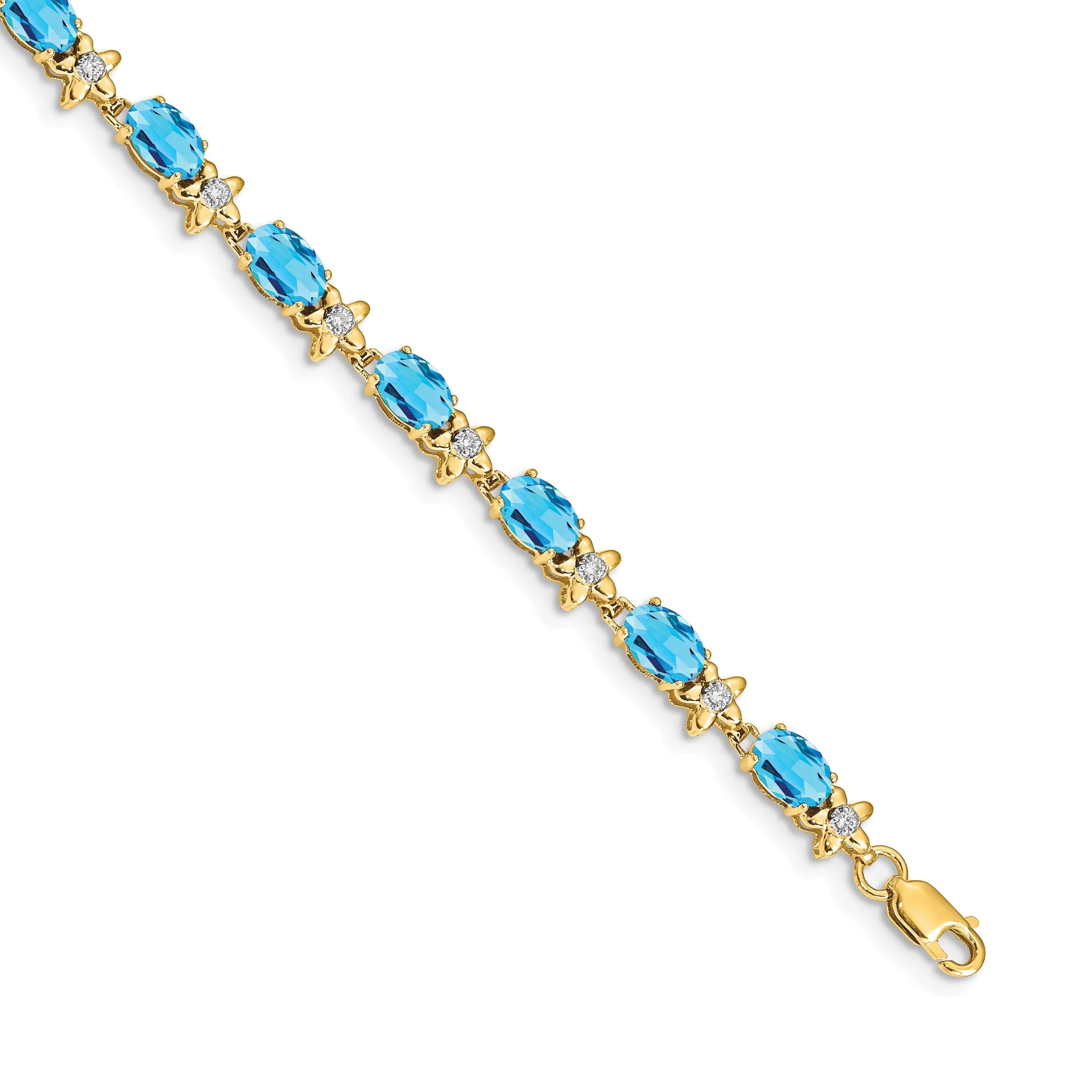 Genuine Swiss Blue Topaz 14K Gold Floral Bracelet