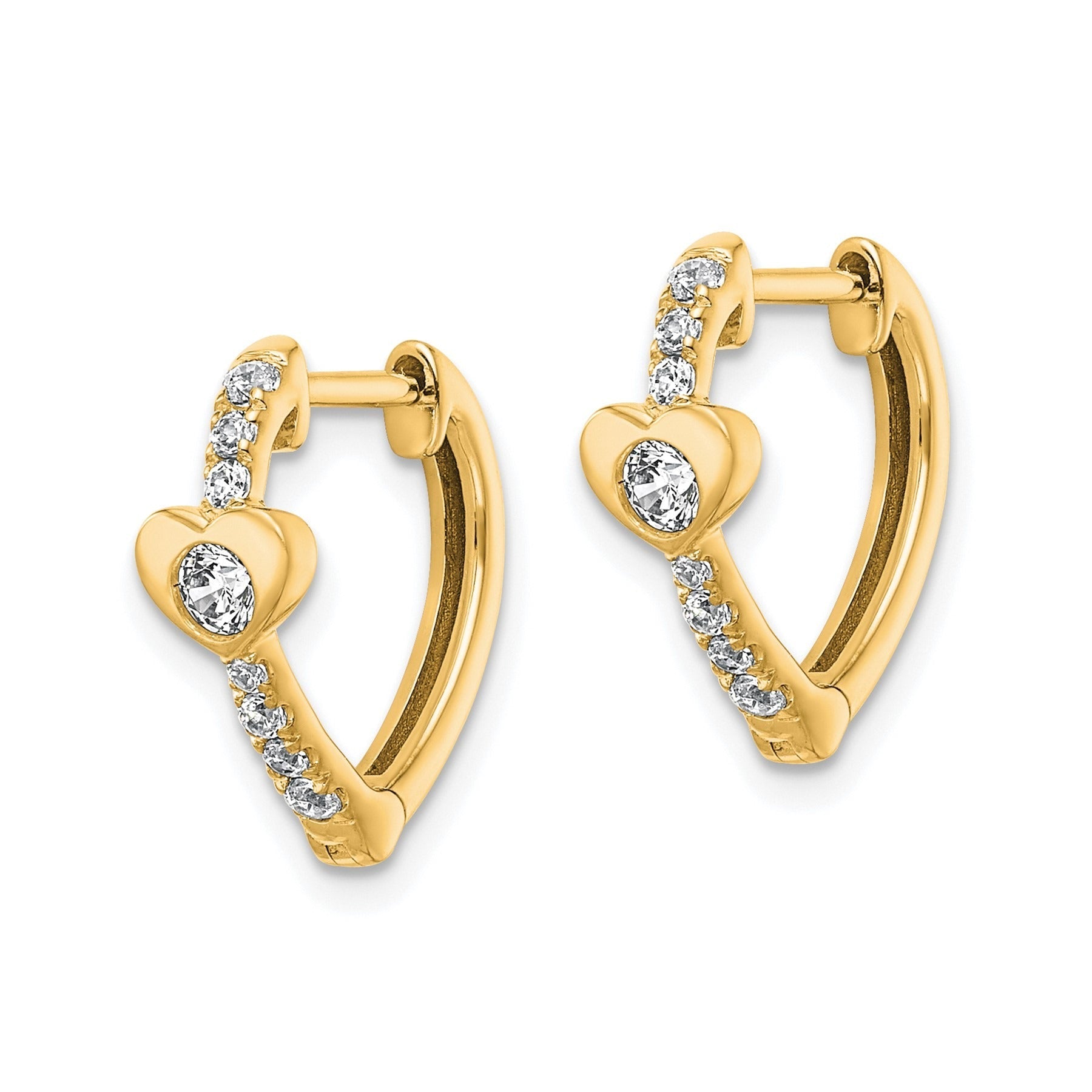 14K Yellow Gold Lab Grown Diamond Heart Hinged Hoop Earrings