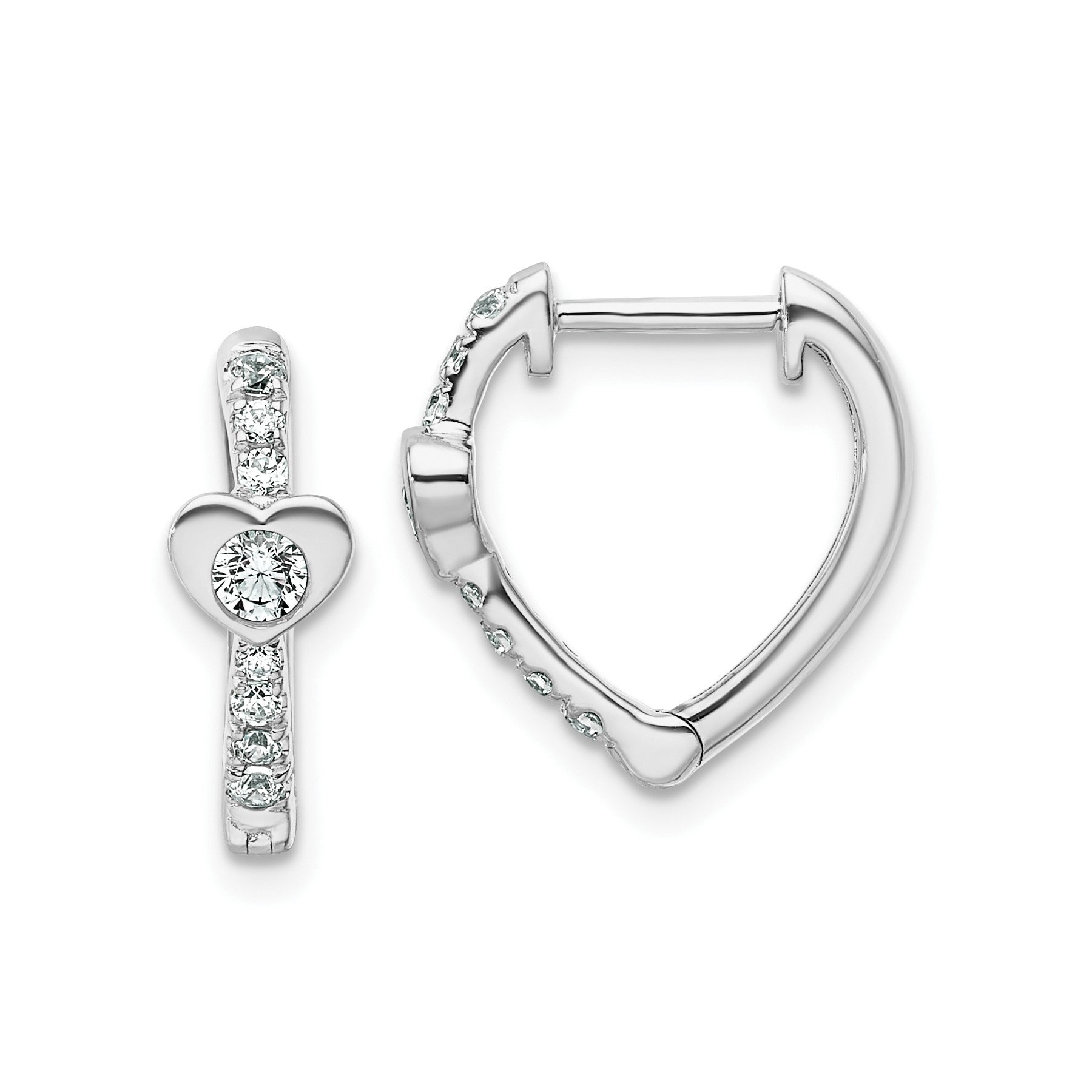 14K White Gold Lab Diamond Heart Hinged Hoop Earrings