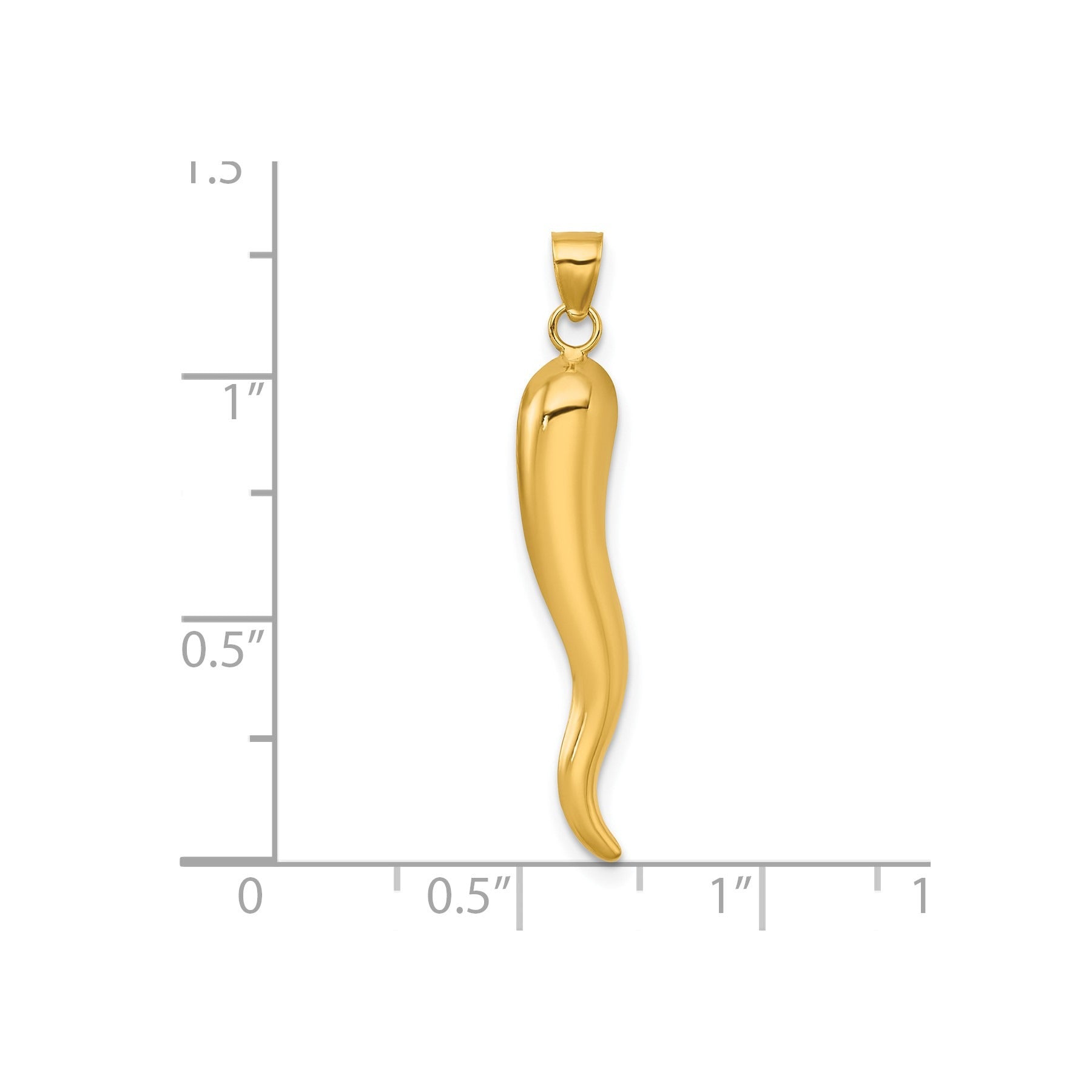 14k Yellow Gold Hollow 3-D Italian Horn Pendant