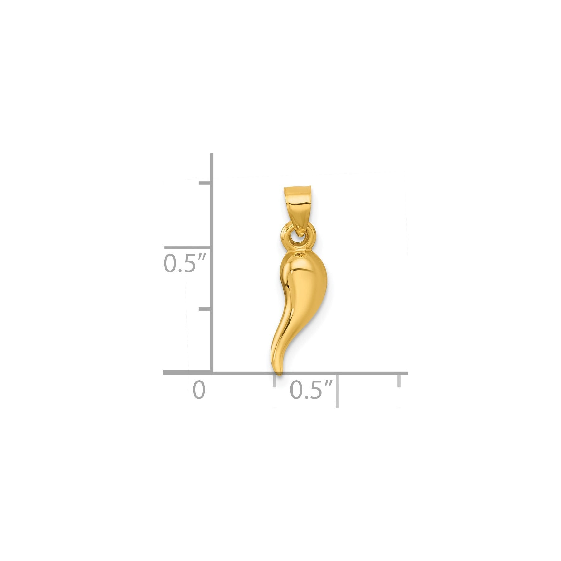 14k Gold Hollow 3-D Italian Horn Pendant