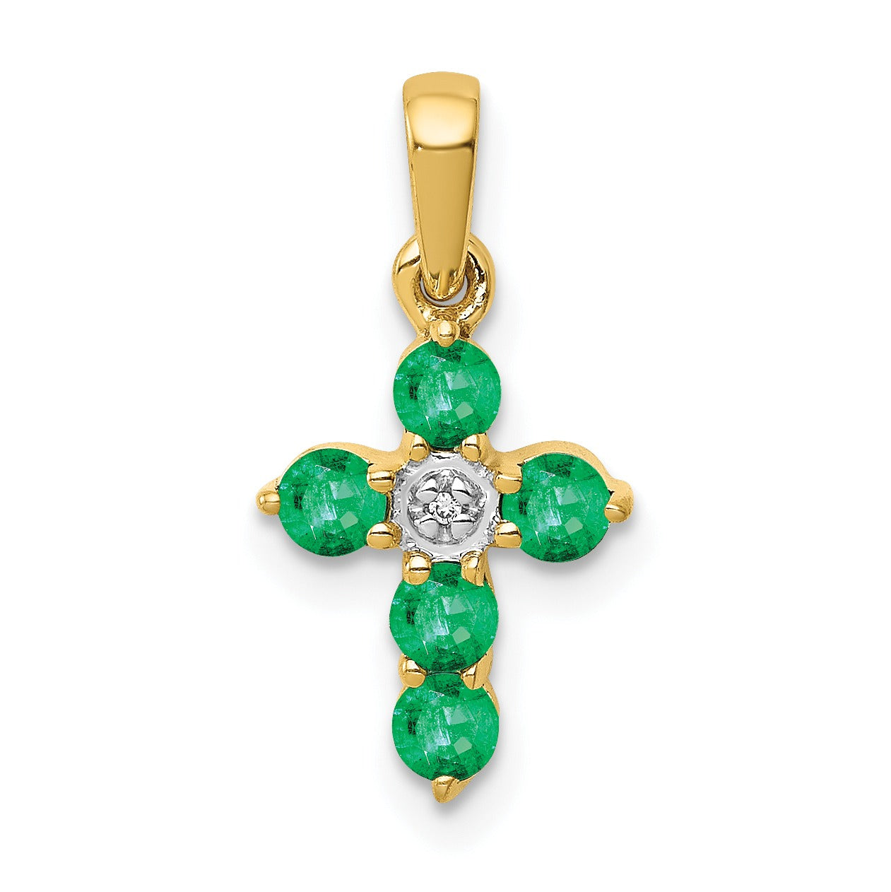 14k Gold Natural Emerald Diamond Cross Pendant