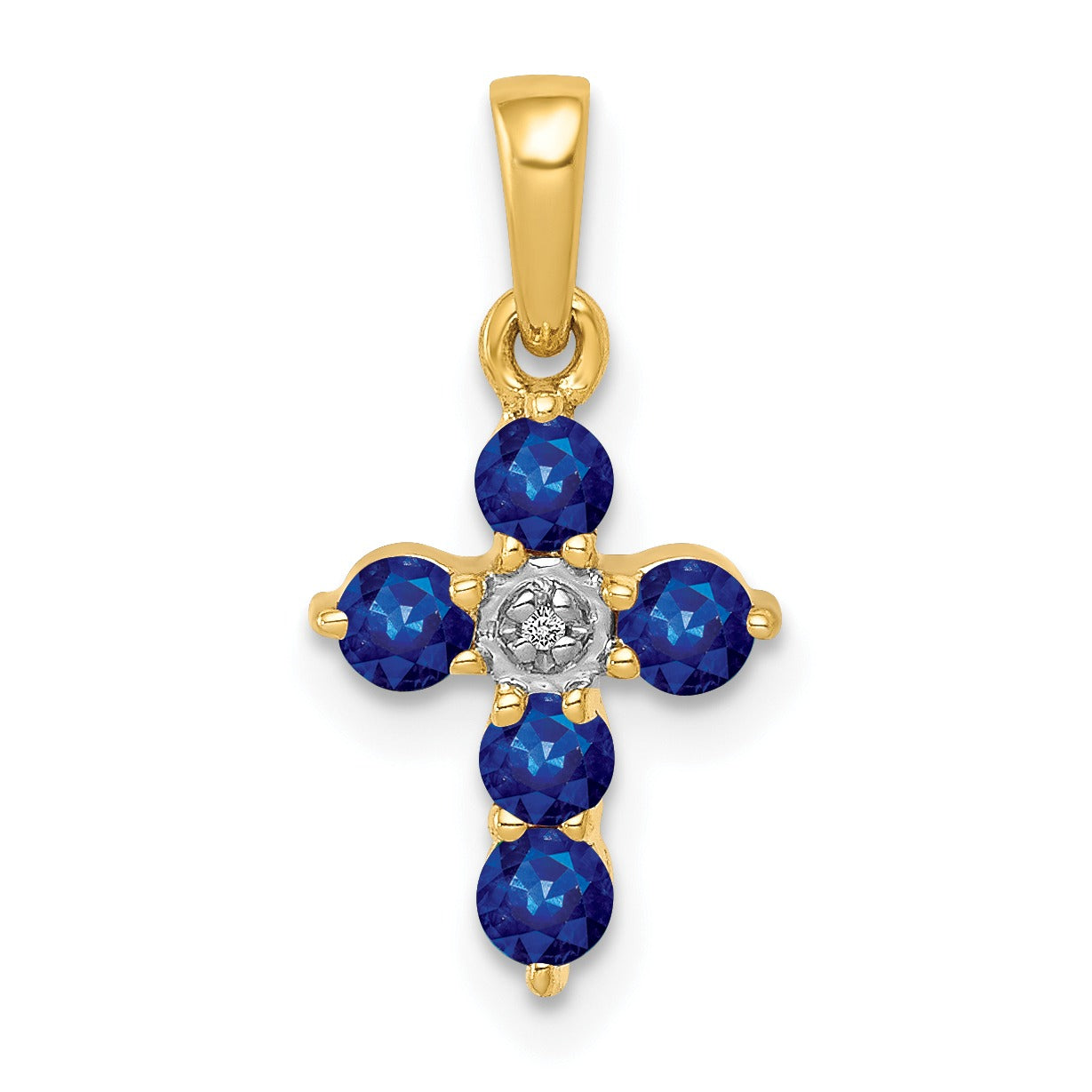 14k Gold Natural Sapphire Diamond Cross Pendant