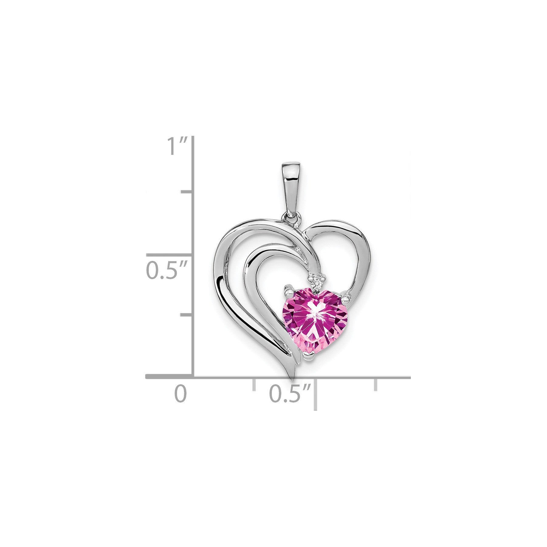 Created Pink Sapphire Diamond Heart Pendant Silver