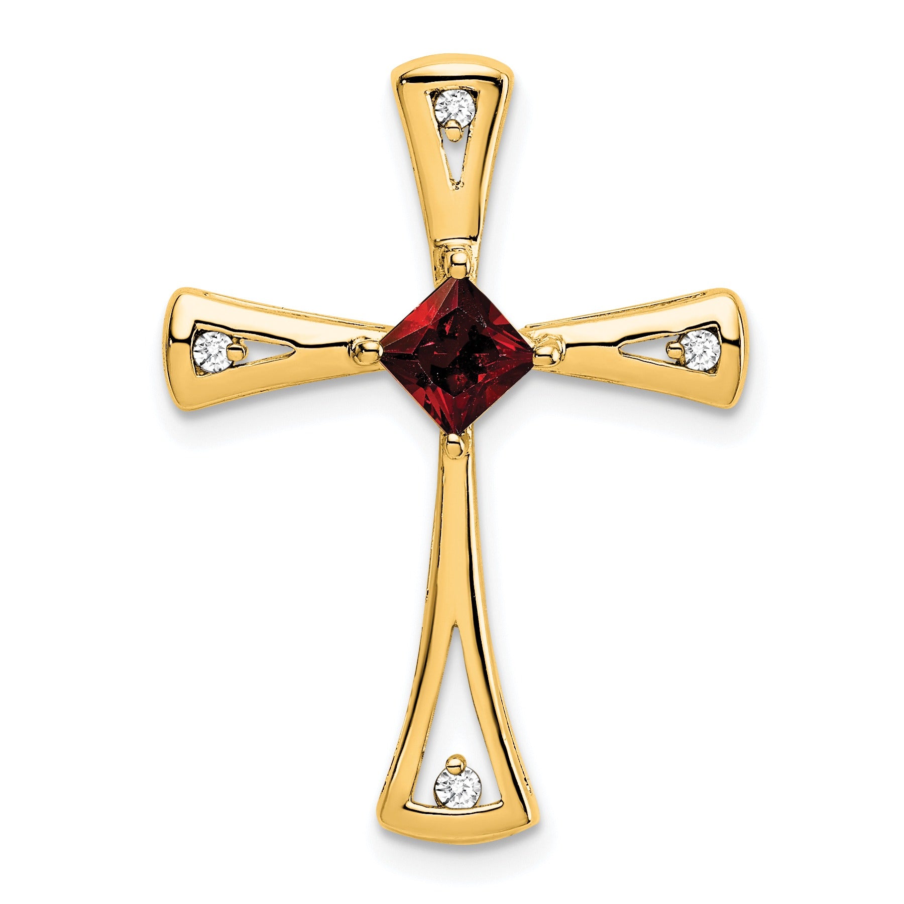 Natural Garnet and Diamond Cross Chain Slide Pendant