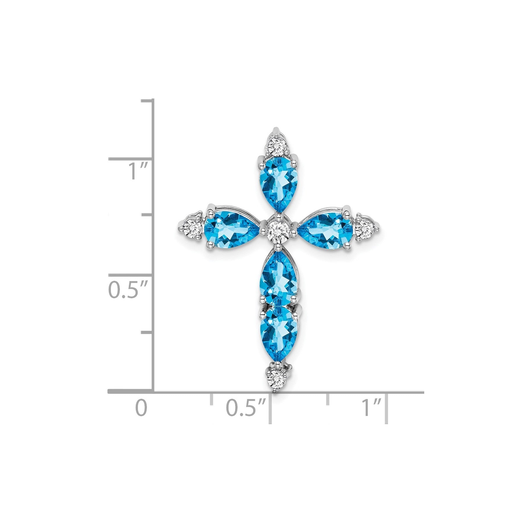 14k White Gold Natural Swiss Blue Topaz Diamond Cross Pendant