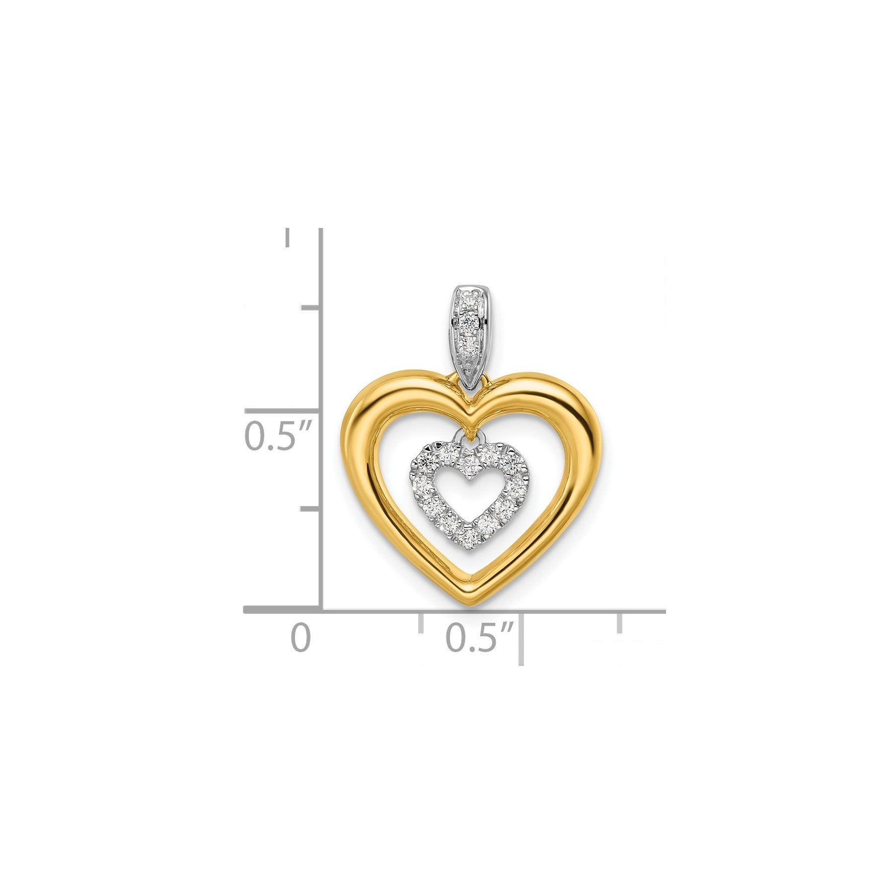 14k Two-tone 1/6 carat Lab Grown Diamond Dangle Double Heart Pendant