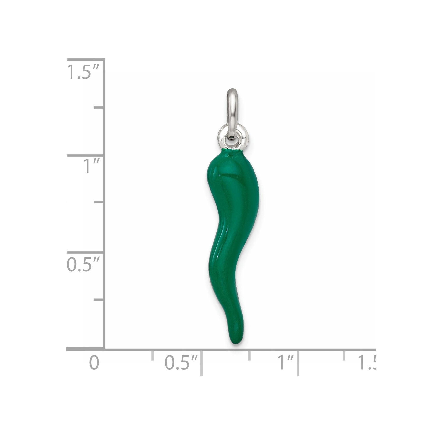 Green Enamel Italian Horn Pendant Silver