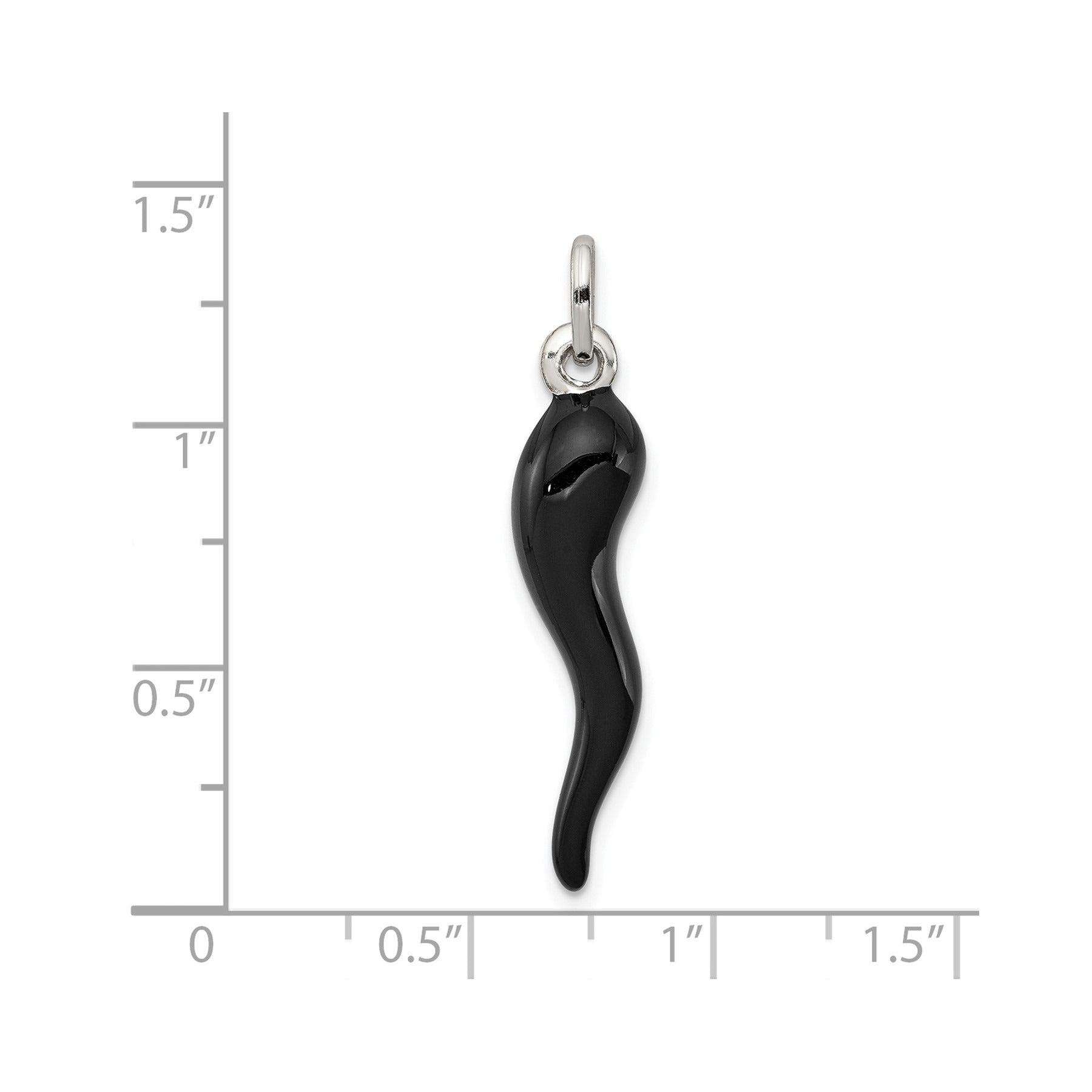 3D Black Enamel Italian Horn Pendant Silver