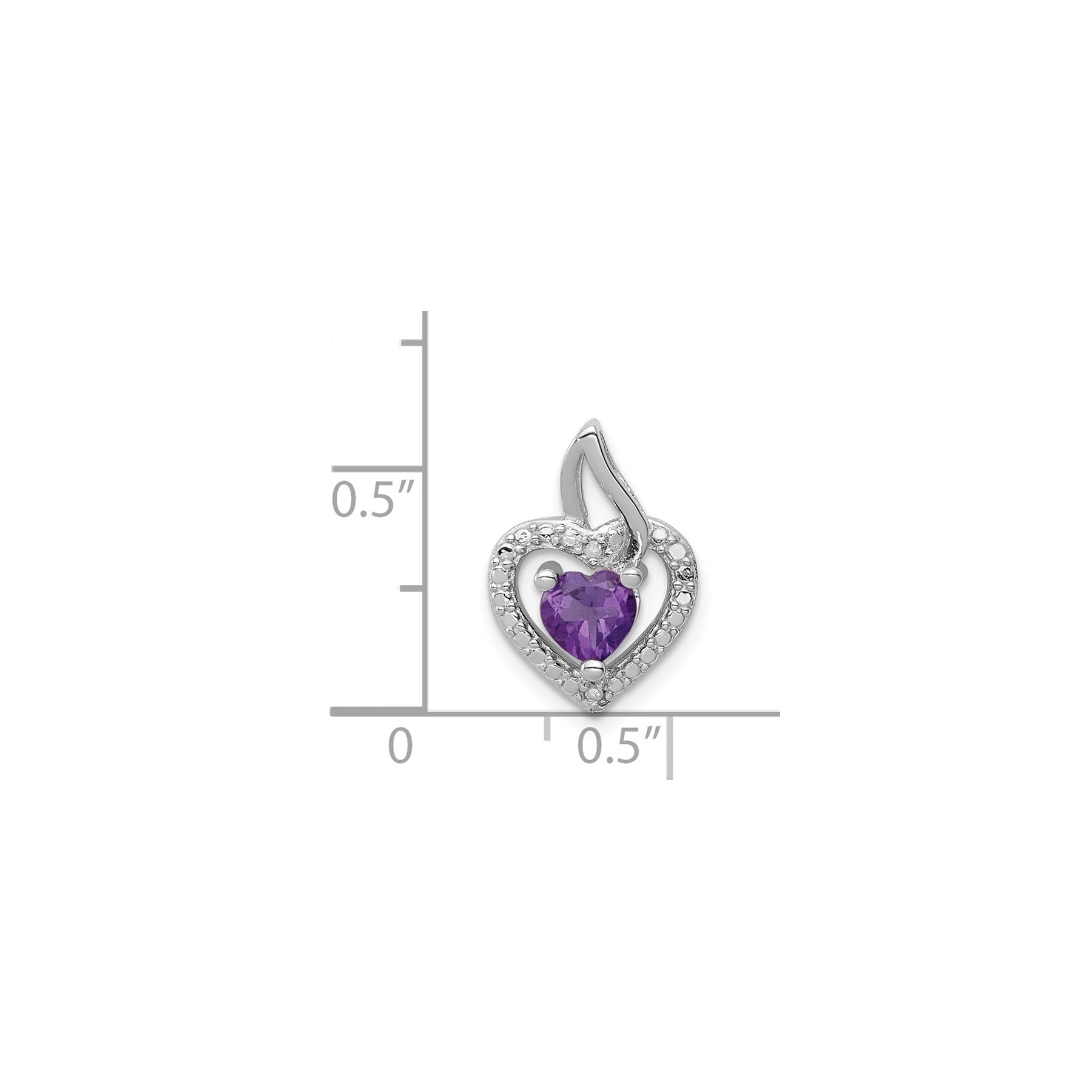 Silver Purple Amethyst and Diamond Heart in Heart Pendant