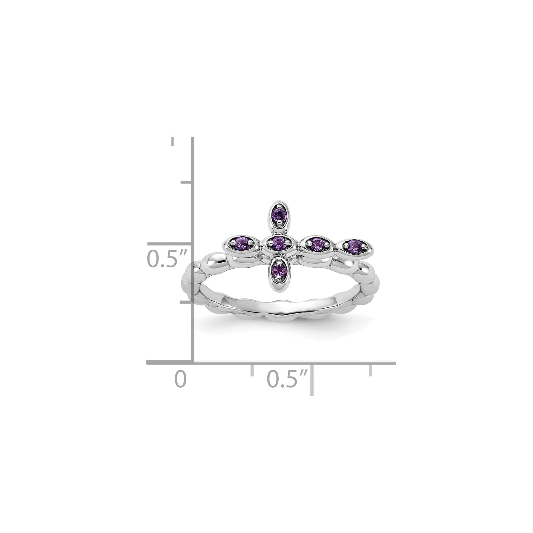 Silver Stackable Natural Amethyst Cross Ring