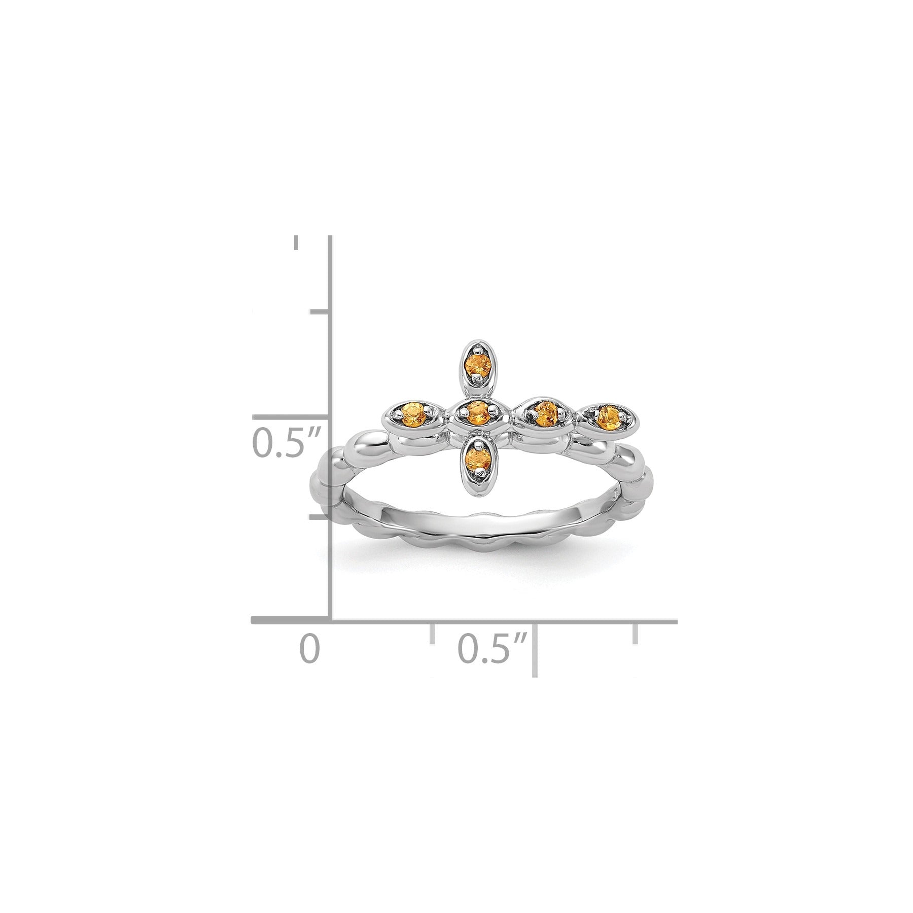 Silver Stackable Natural Yellow Citirine Cross Ring