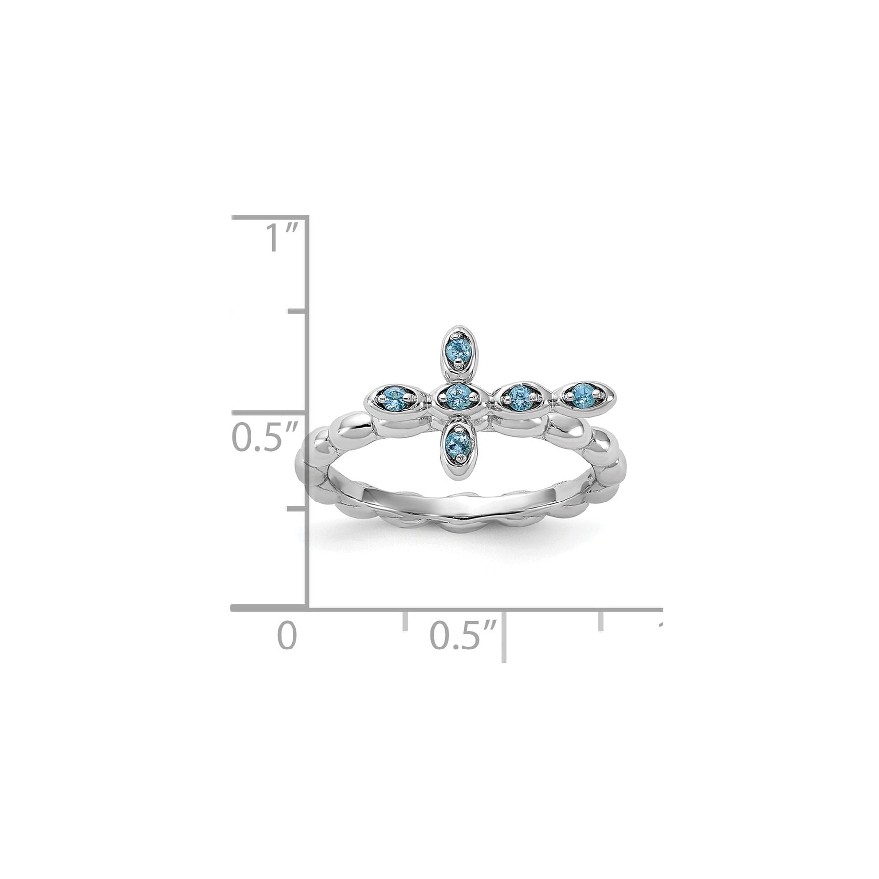 Silver Stackable Natural Swiss Blue Topaz Cross Ring