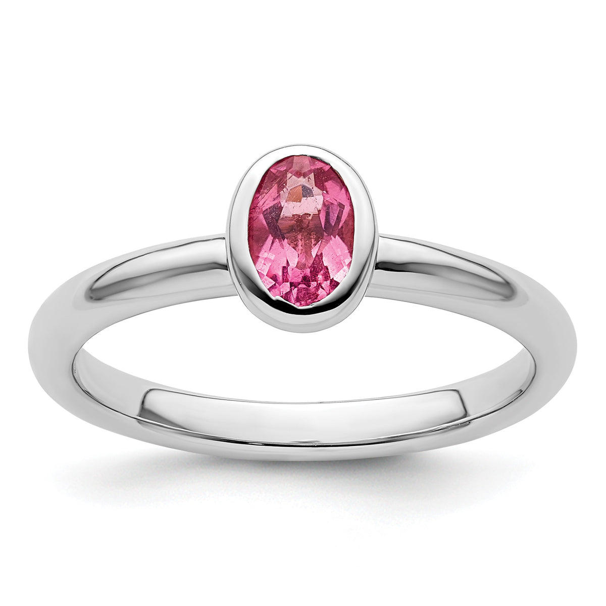 Oval Shaped Bezel Set Sterling Silver Stackable Solitaire Ring