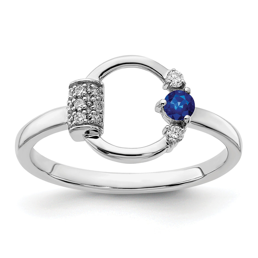 0.18 Ct Round Blue Created Sapphire & Diamond Prong 14K White Gold Circle Ring